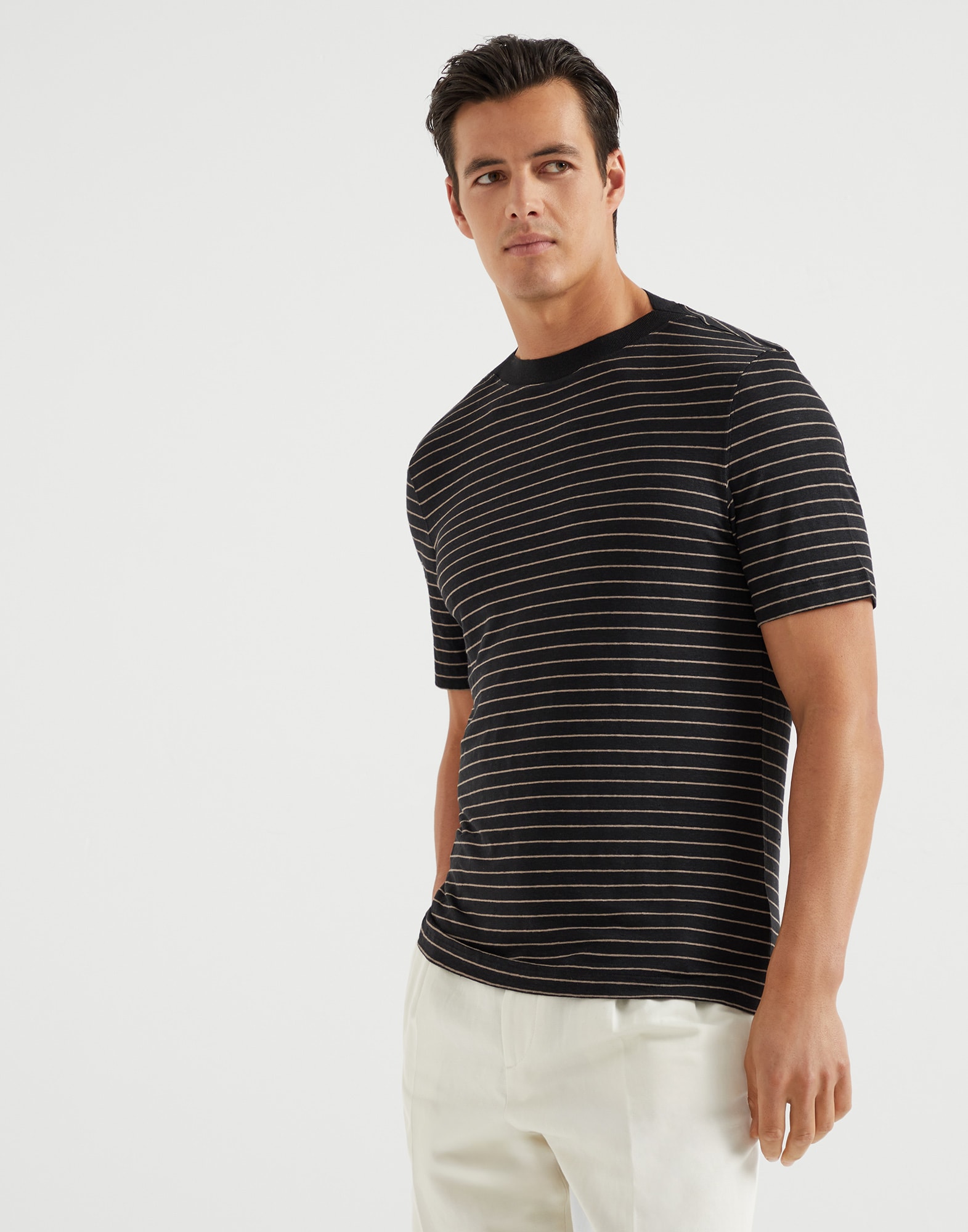 ブルネロクチネリ ストライプジャージークルーネックT メンズ メンズ 向け ブルー ジャージー Tシャツ | Brunello Cucinelli