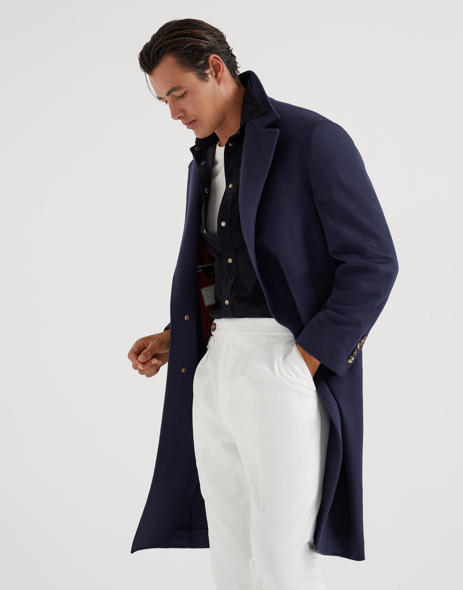 Cashmere & vicuña beaver cloth coat Blue Man - Brunello Cucinelli