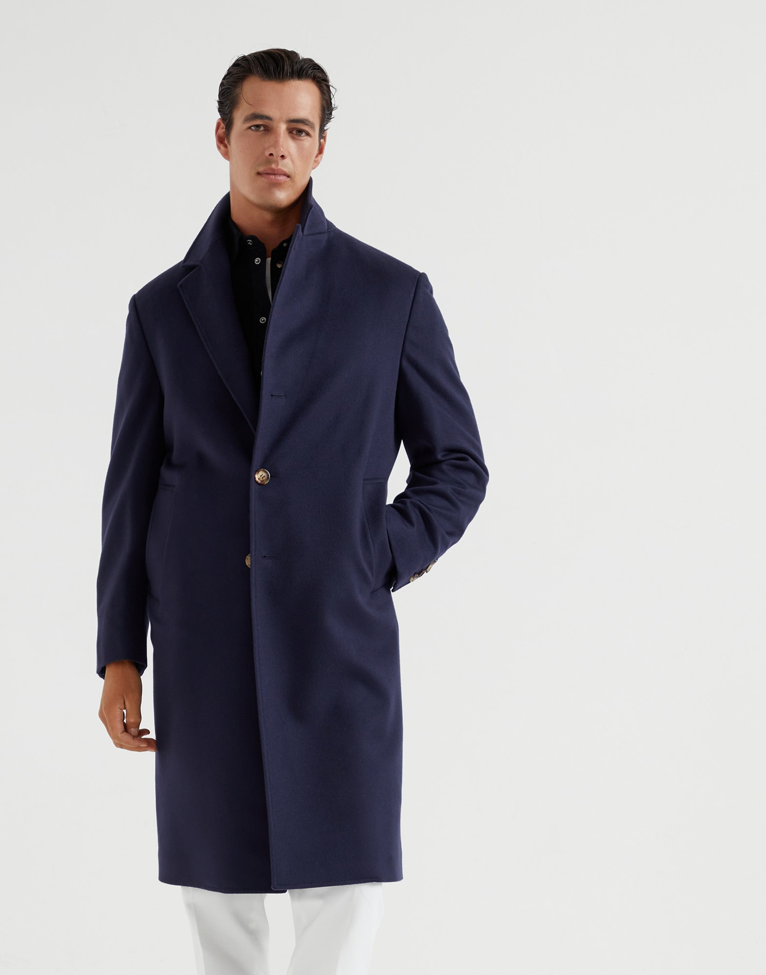 Cashmere & vicuña beaver cloth coat Blue Man - Brunello Cucinelli