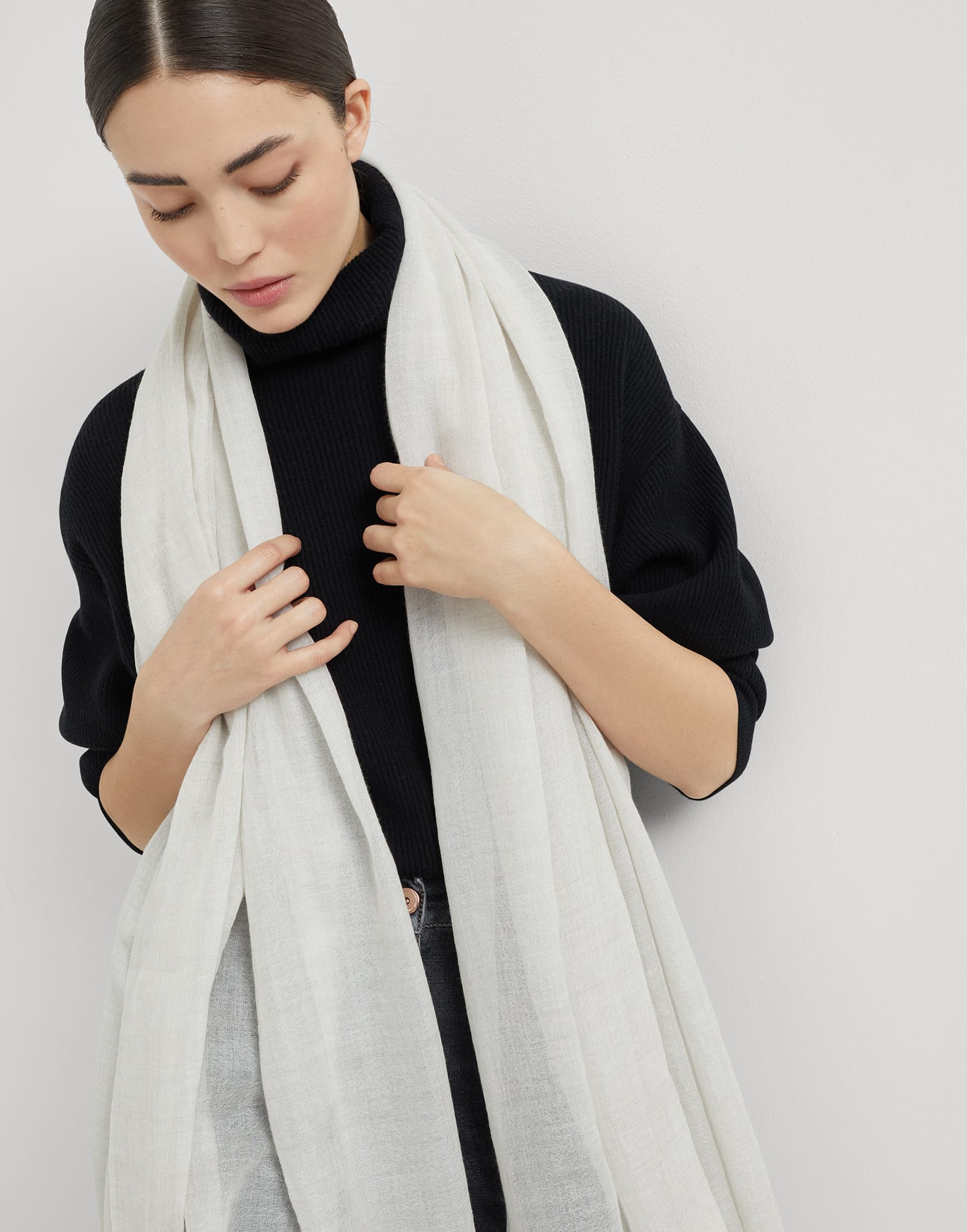 Cashmere and silk scarf for Woman in Avio Blue | Brunello Cashmere and silk scarf for Woman in Avio Blue | Brunello