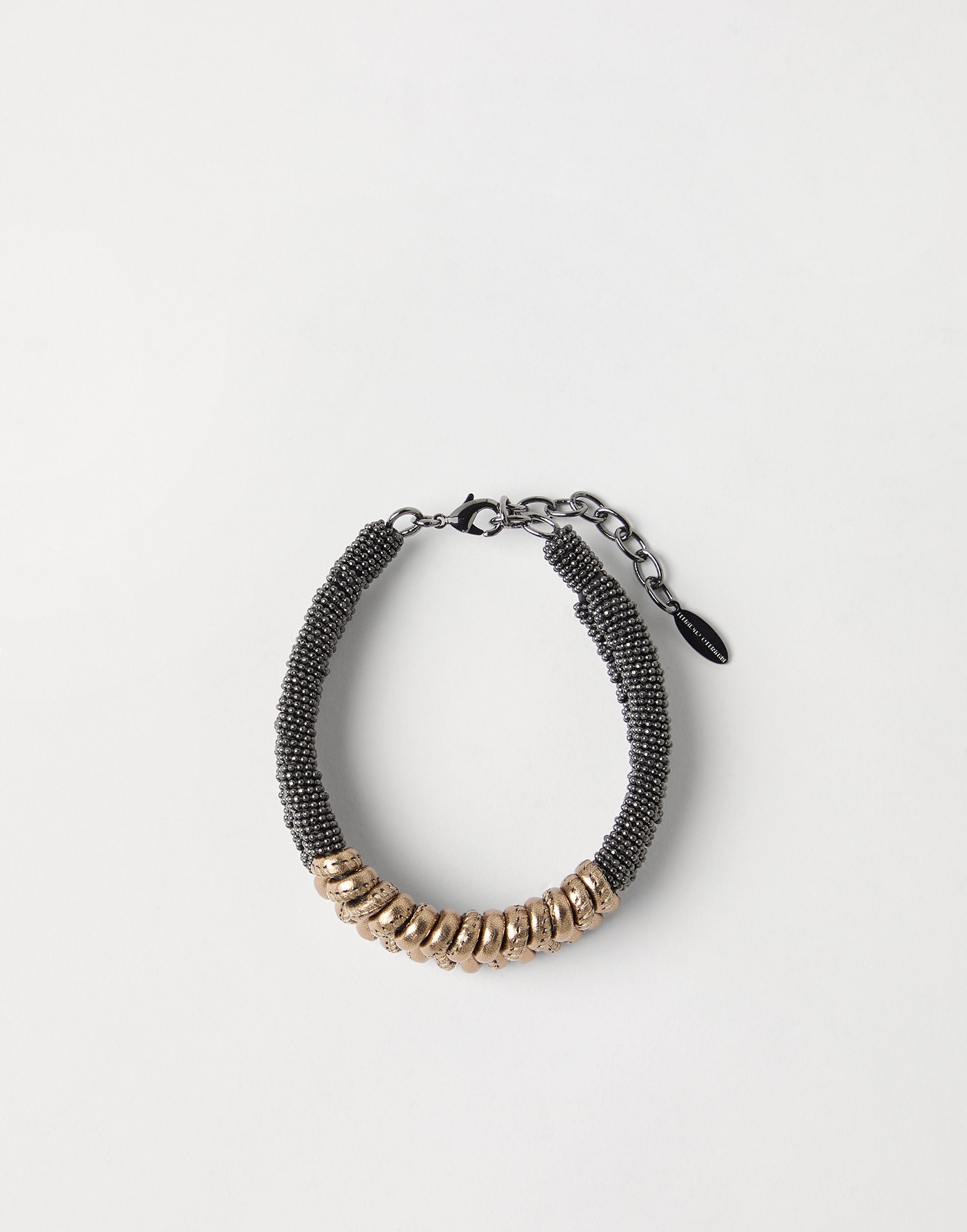 Leather and monili bracelet Lignite Grey Woman - Brunello Cucinelli