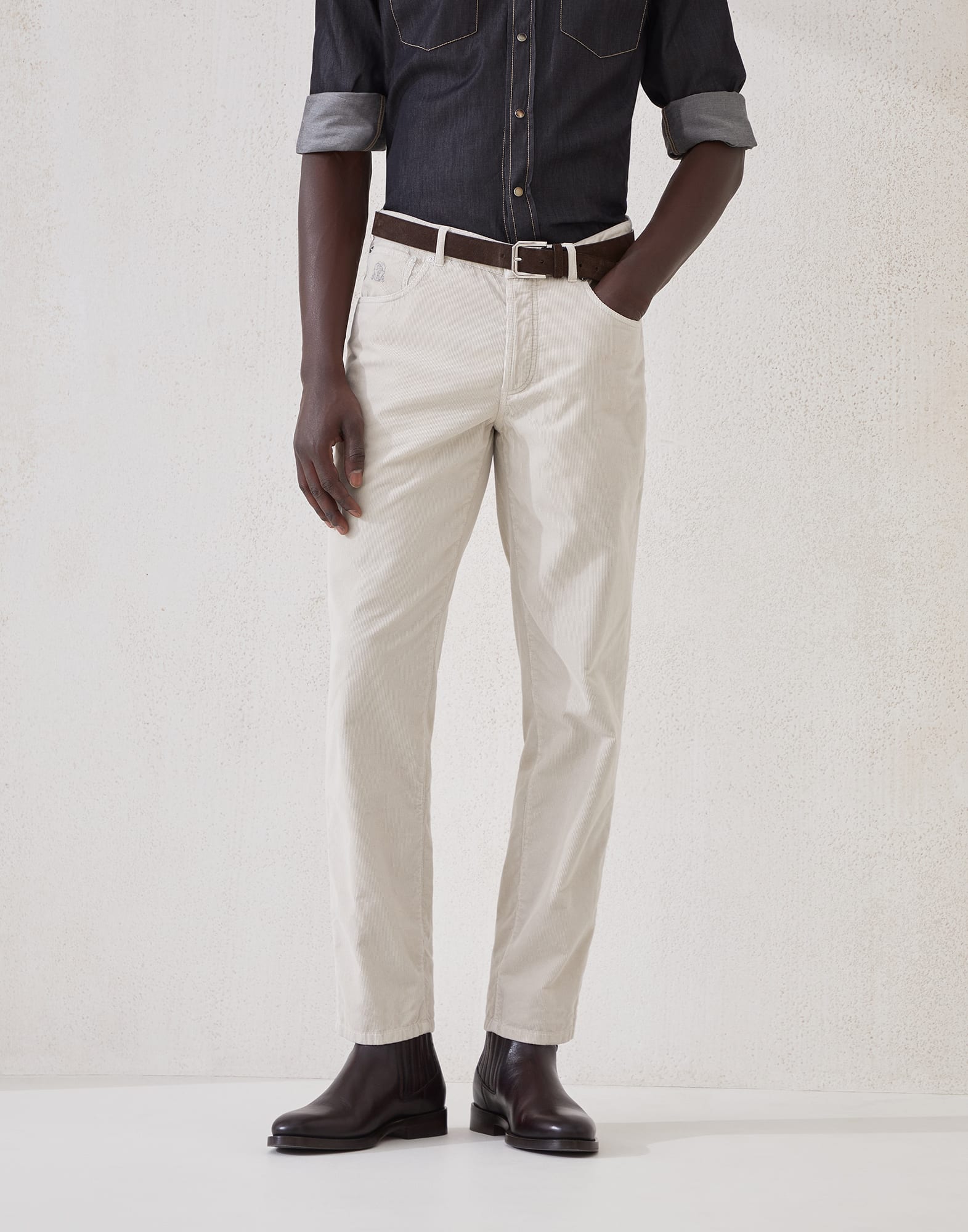 Pantalone in velluto a costine Ecrù Uomo - Brunello Cucinelli