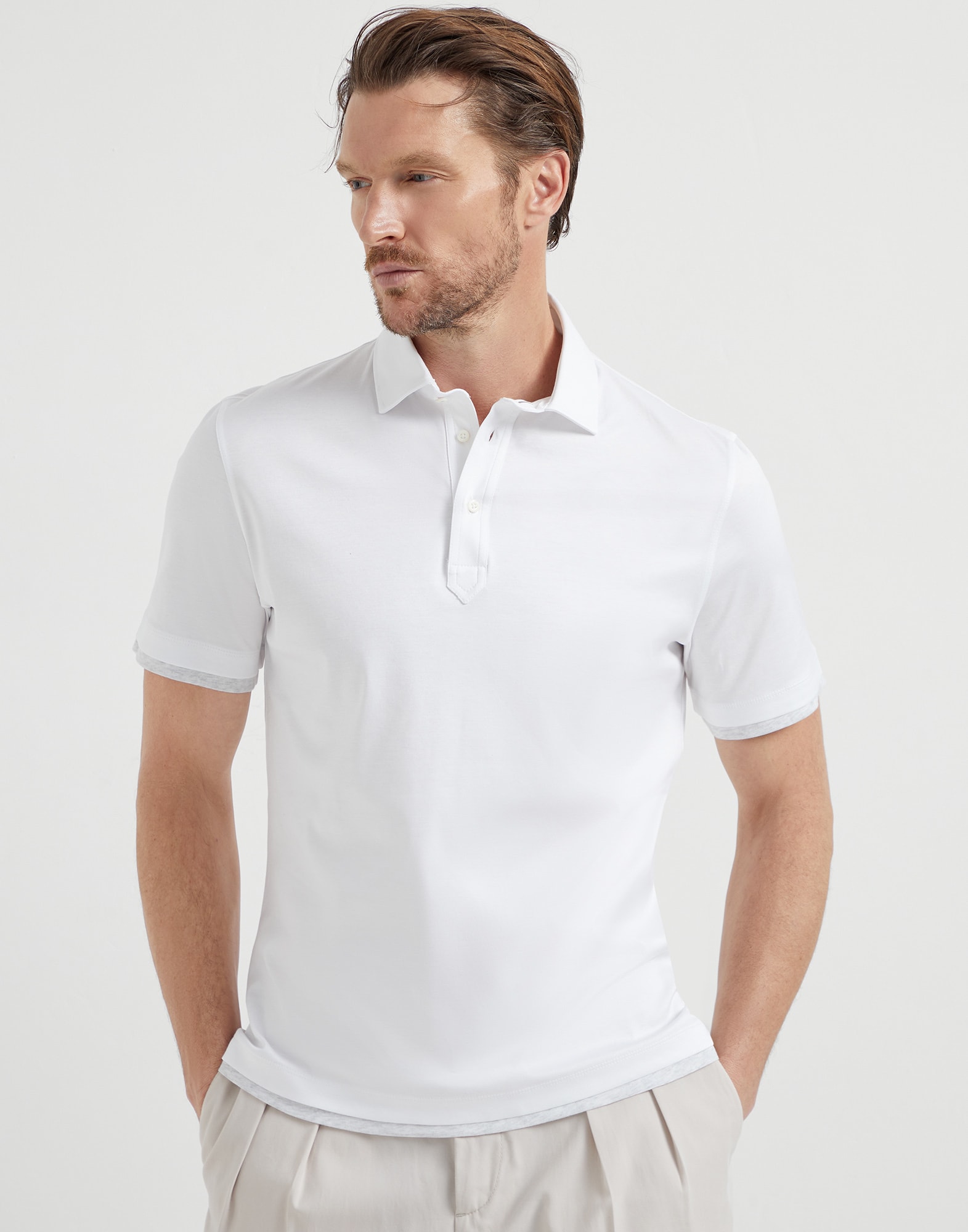 Polo with faux-layering White Man - Brunello Cucinelli