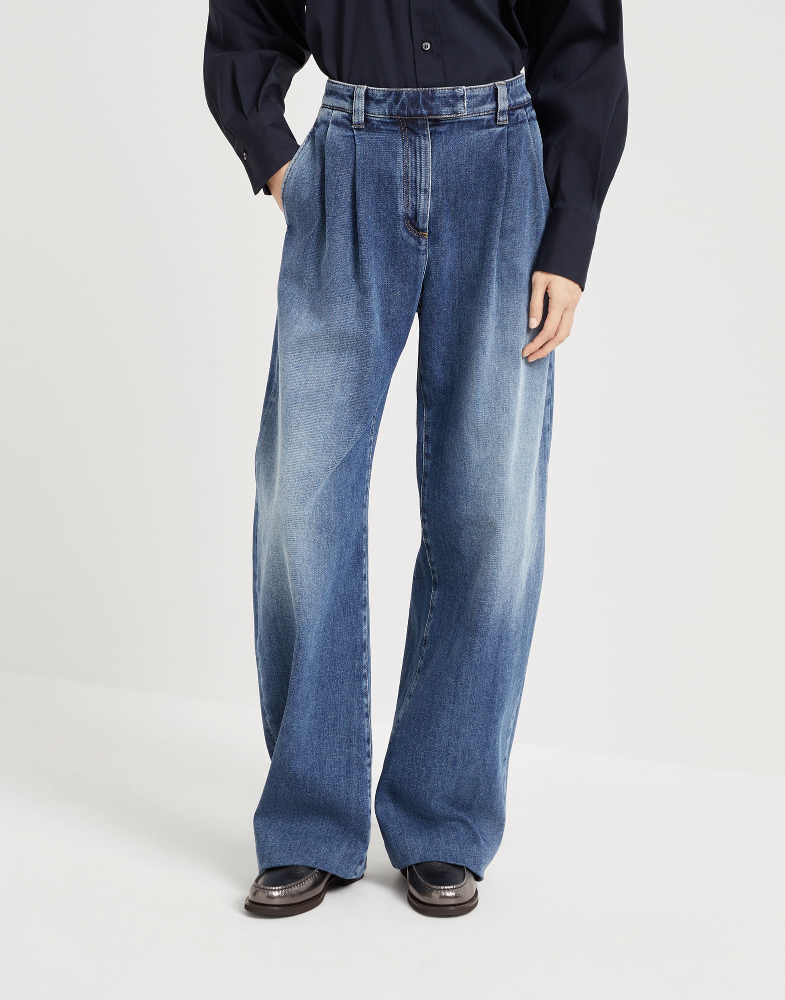 ルーズ カーブド トラウザーズ デニムブルー レディース - Brunello Cucinelli