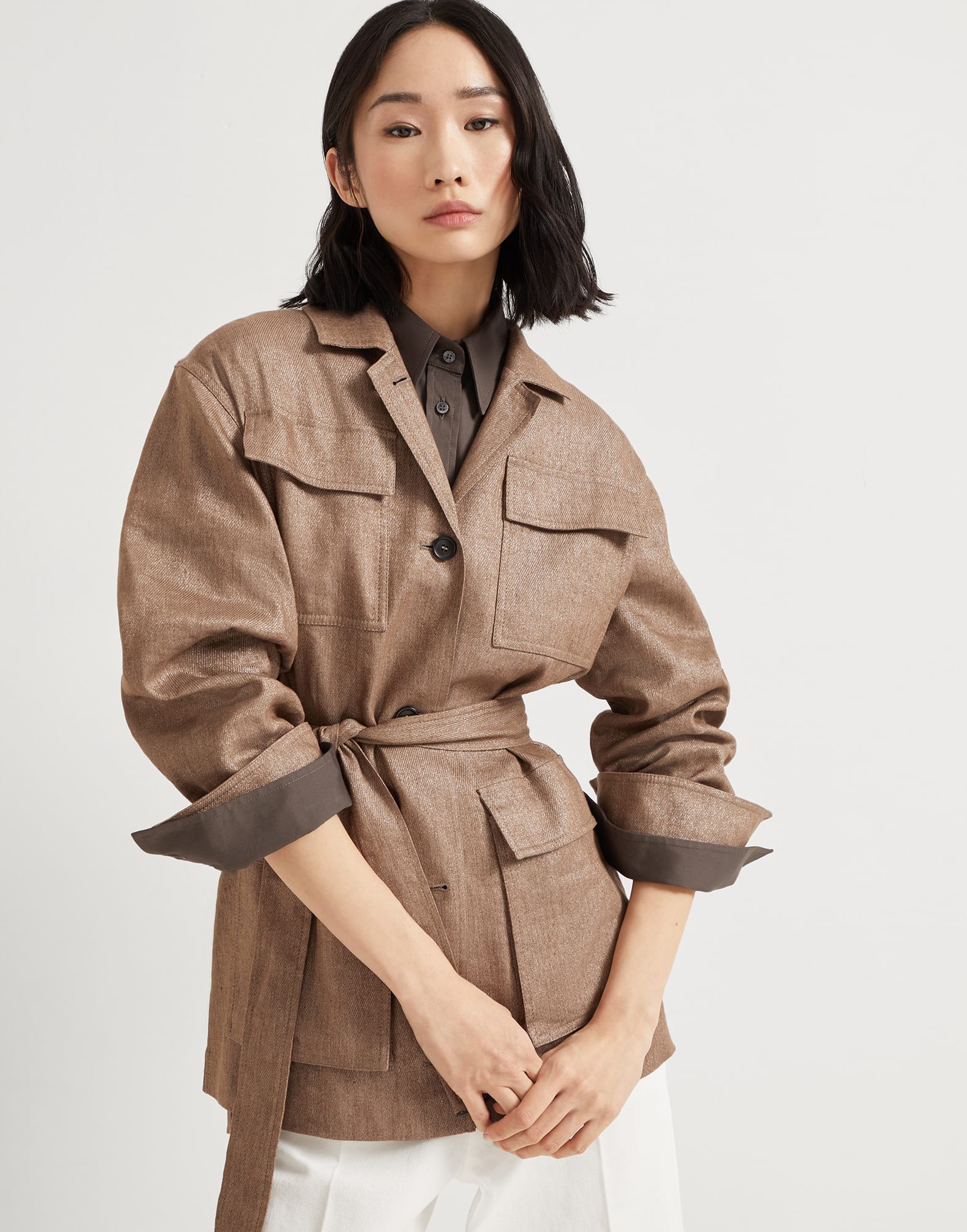 Giacca Safari in twill Sparkling Nocciola Donna - Brunello Cucinelli