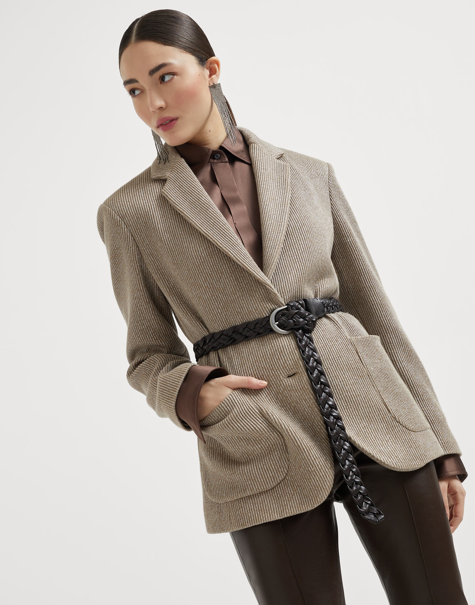Giacca in maglia con monile Beige Donna - Brunello Cucinelli