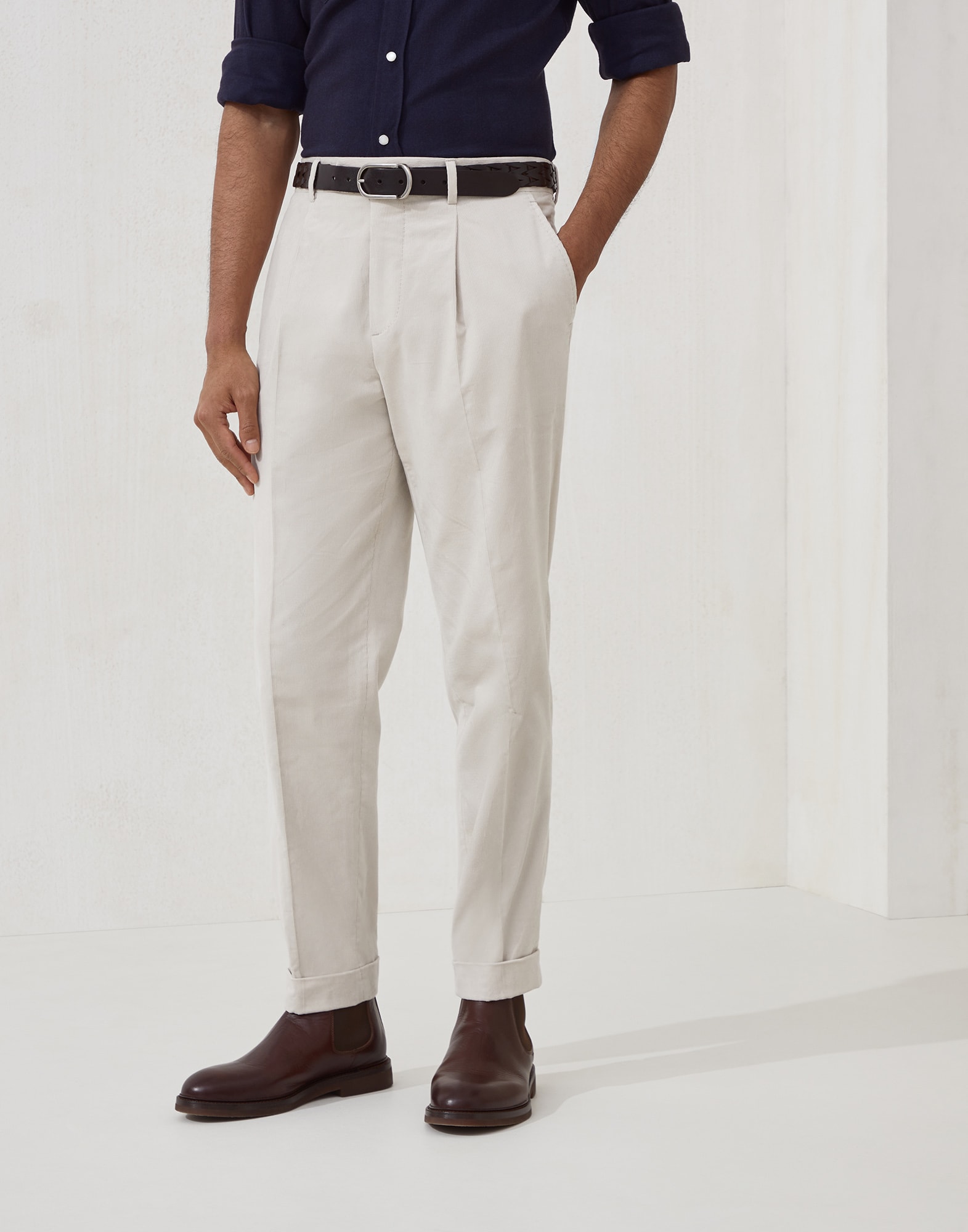 Corduroy trousers Ivory Man - Brunello Cucinelli