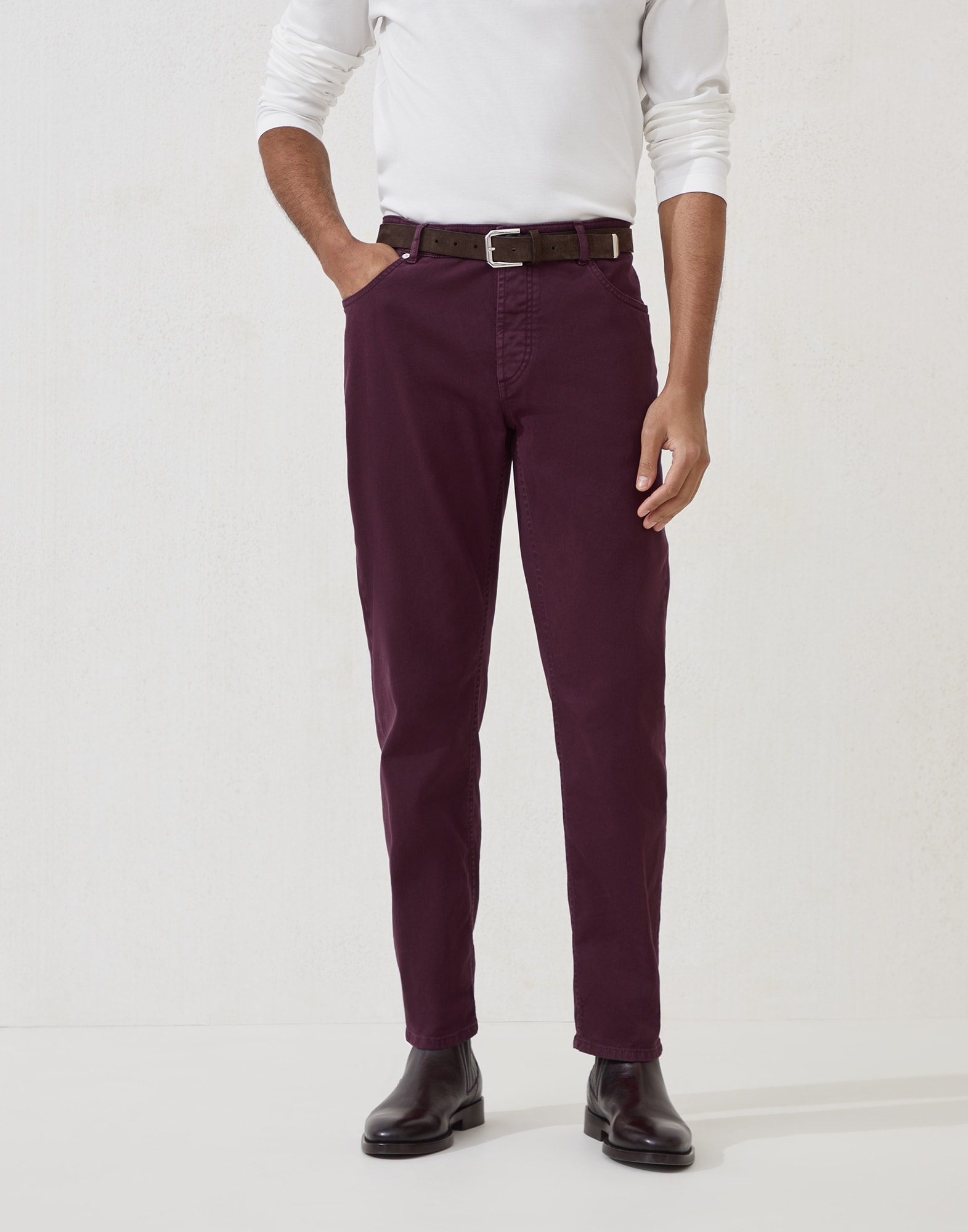 Pantalone in denim leggero Burgundy Uomo - Brunello Cucinelli