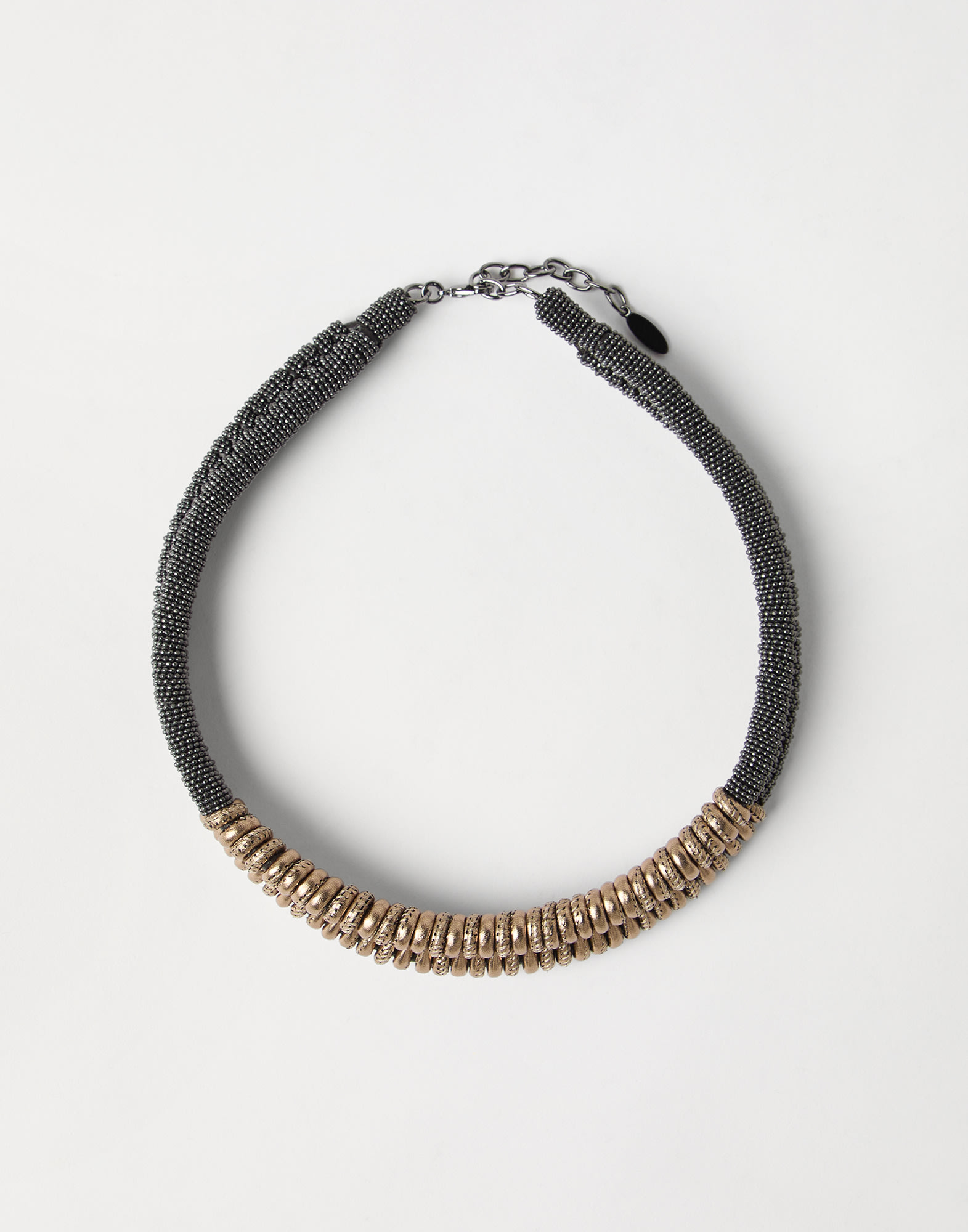 Leather and monili choker Lignite Grey Woman - Brunello Cucinelli