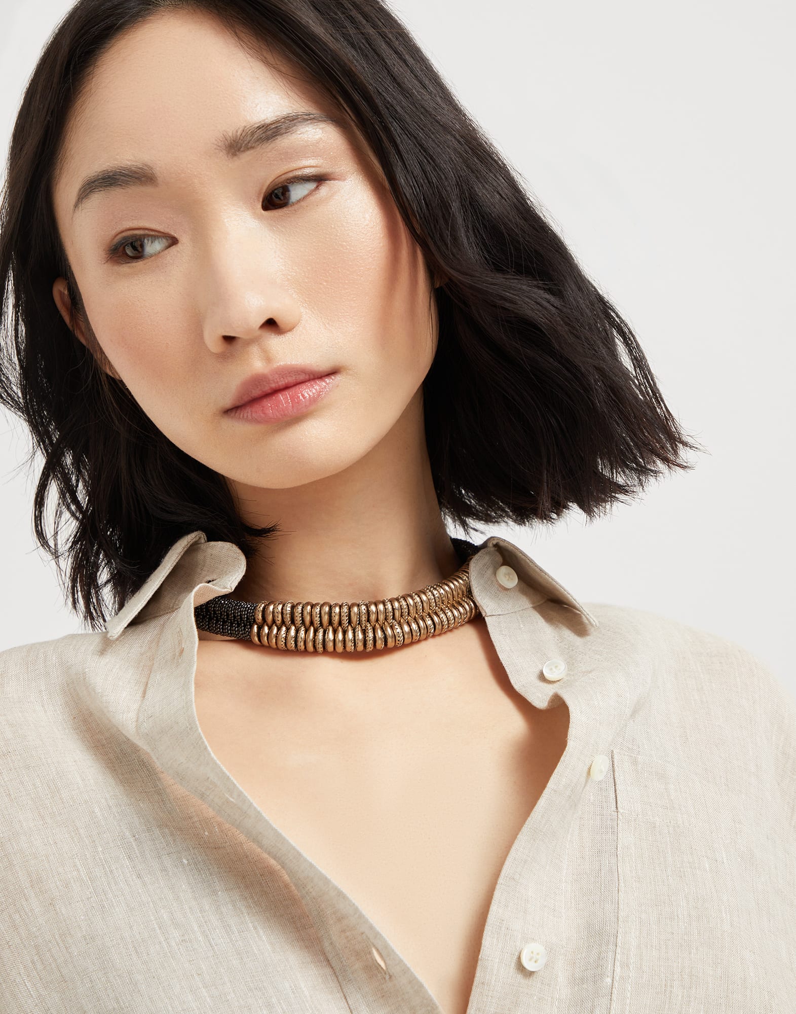 Leather and monili choker Lignite Grey Woman - Brunello Cucinelli