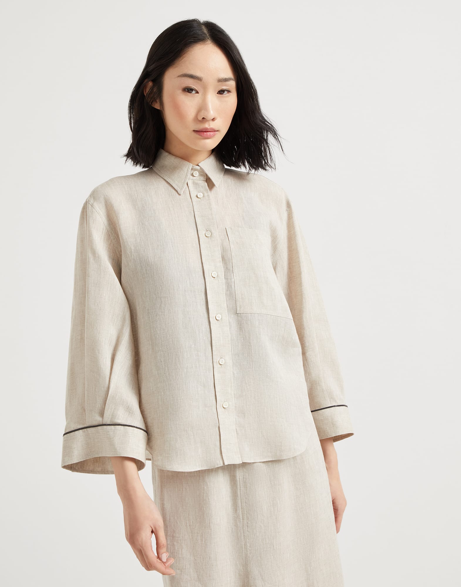 Camisa Crop con Monile Natura Mujer - Brunello Cucinelli
