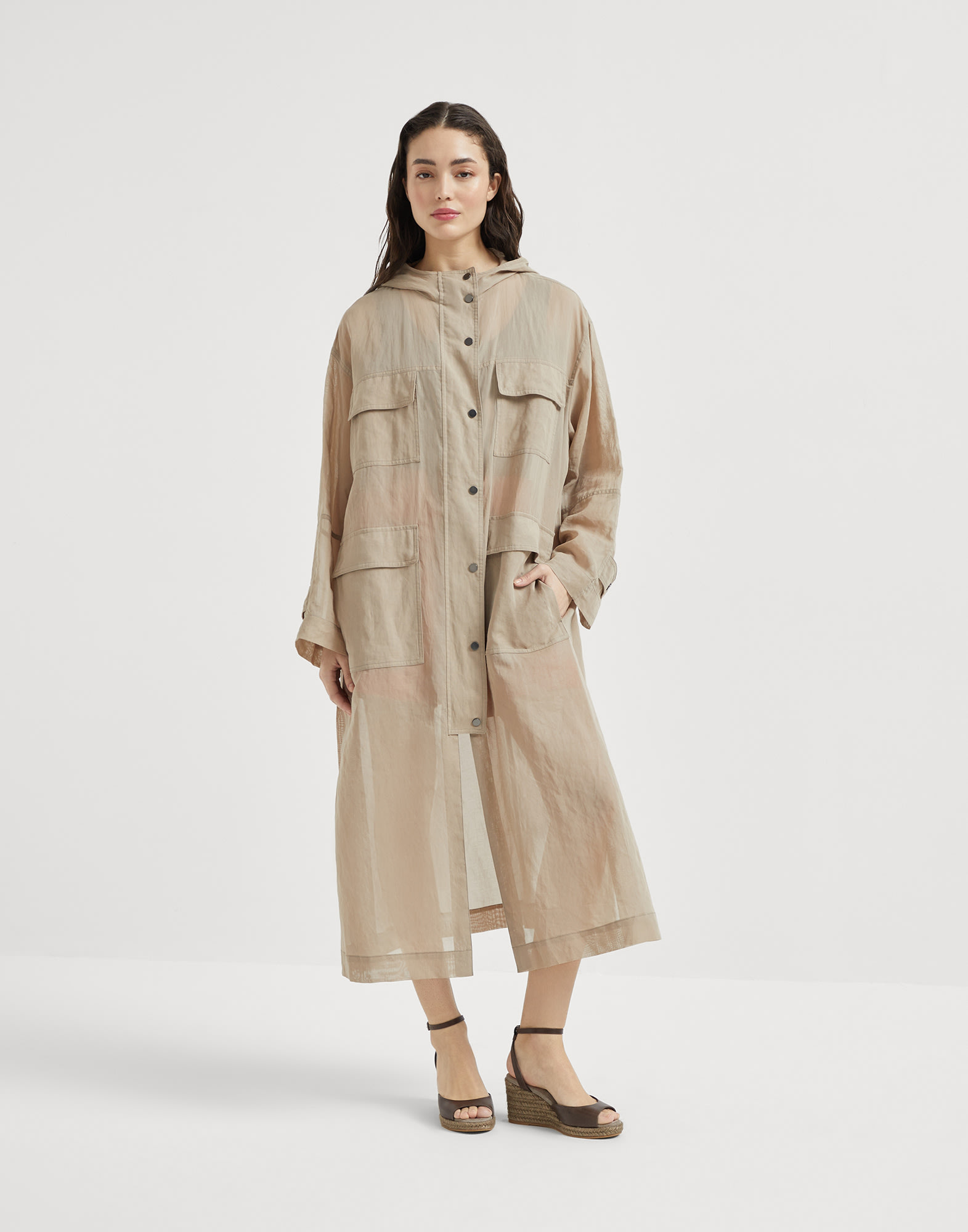Duster coat with monili Coffee Woman - Brunello Cucinelli