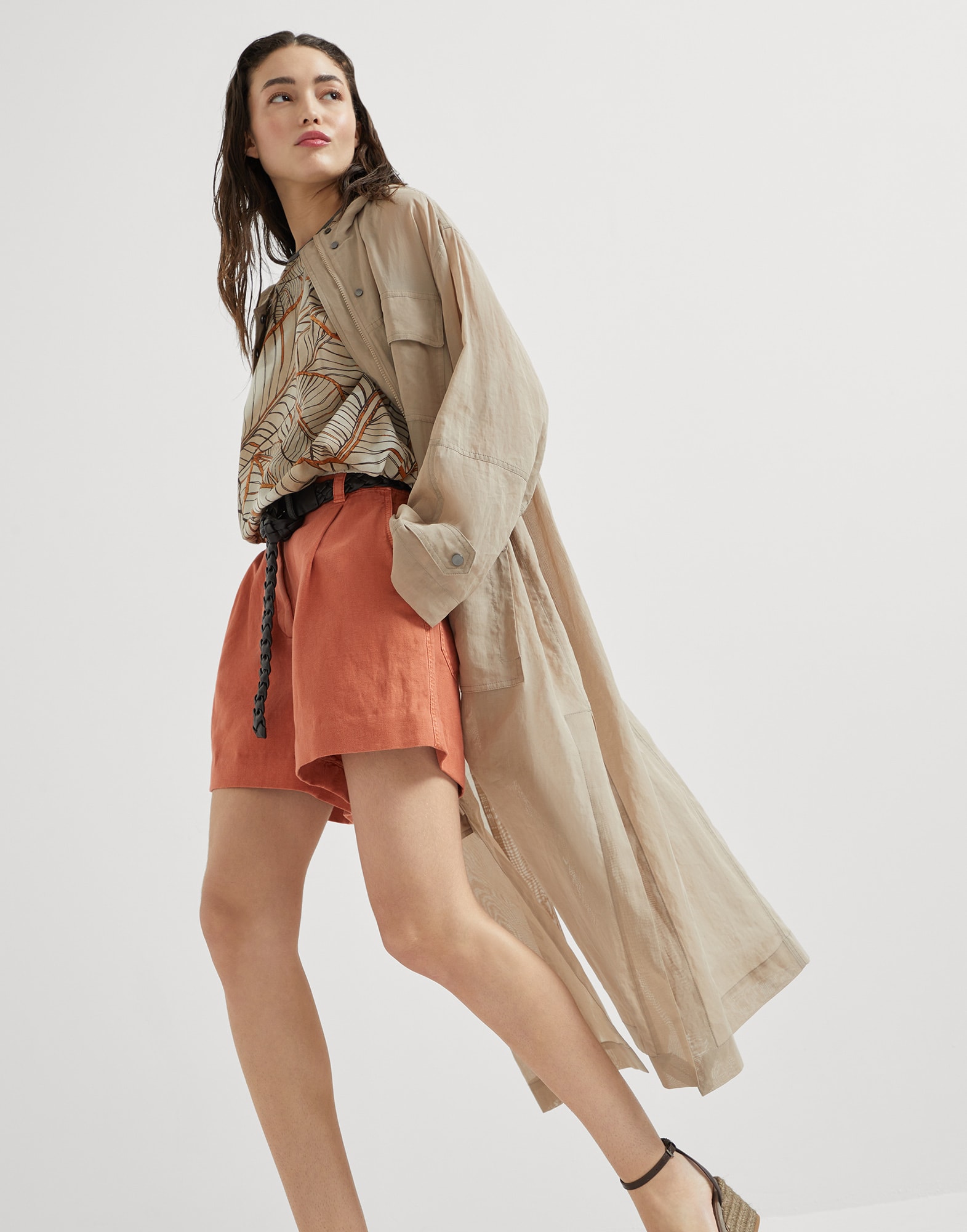 Duster coat with monili Coffee Woman - Brunello Cucinelli