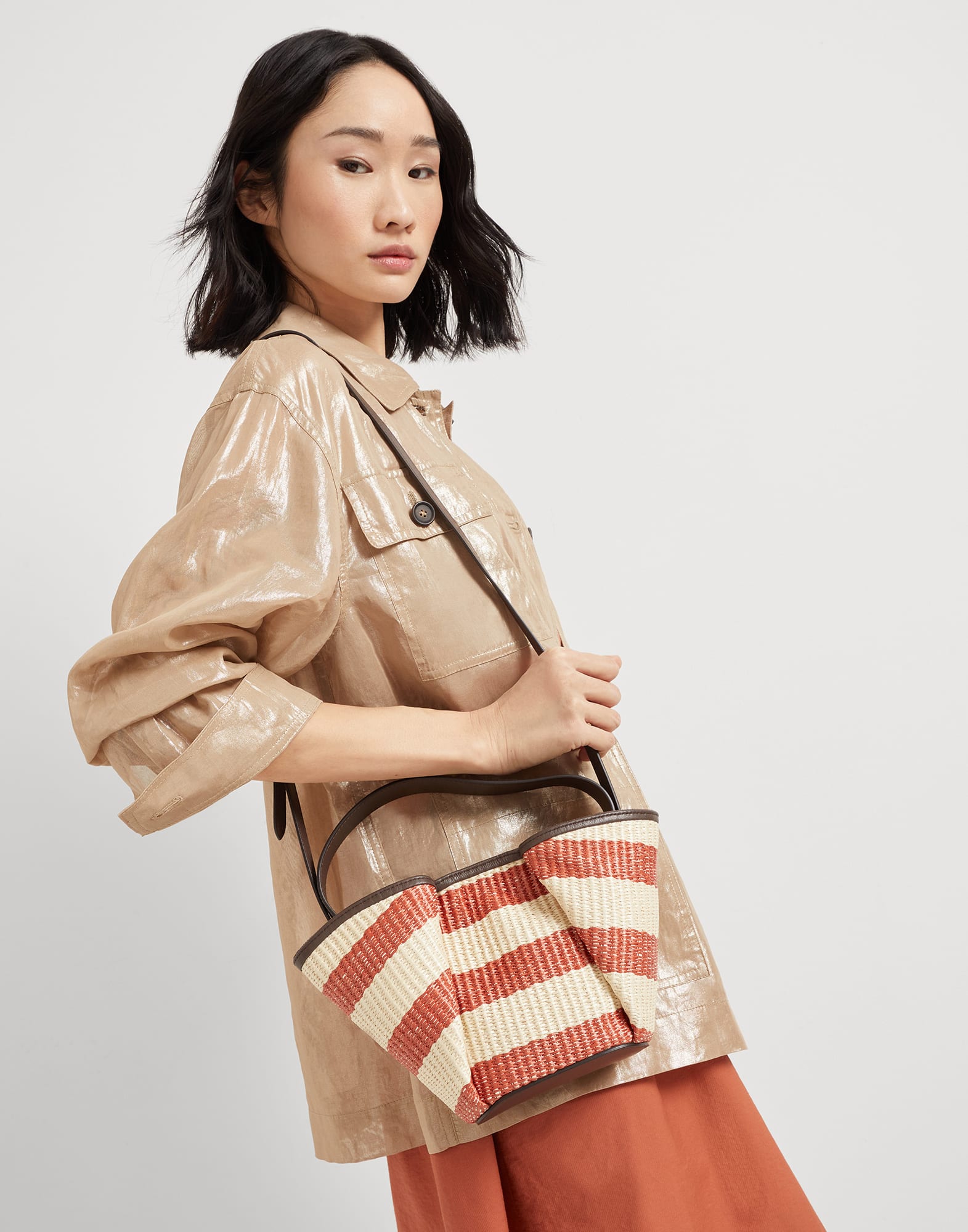 Borsa Shopping Marina Arancio Donna - Brunello Cucinelli