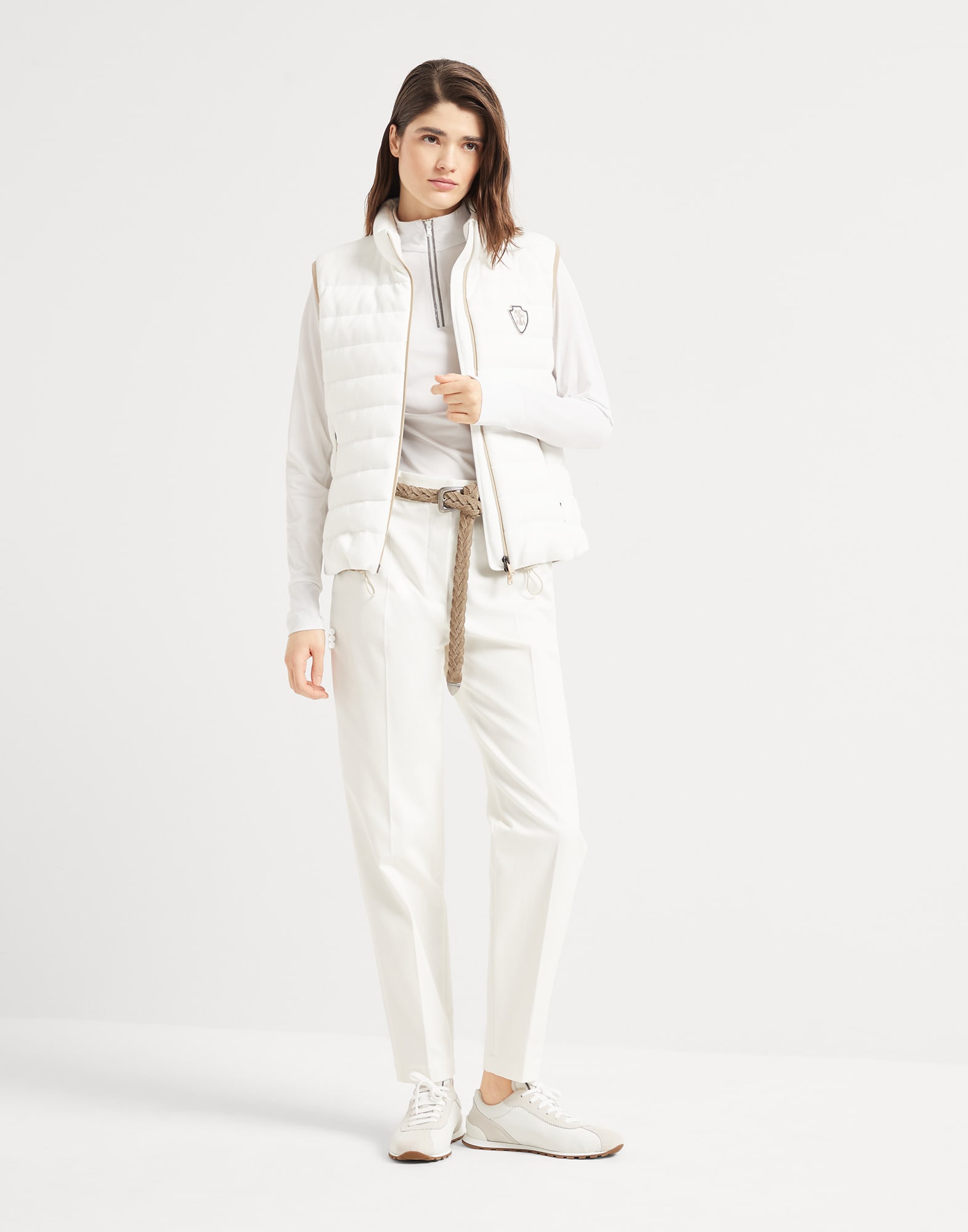 High-waist cigarette trousers for Woman in White | Brunello High-waist cigarette trousers for Woman in White | Brunello