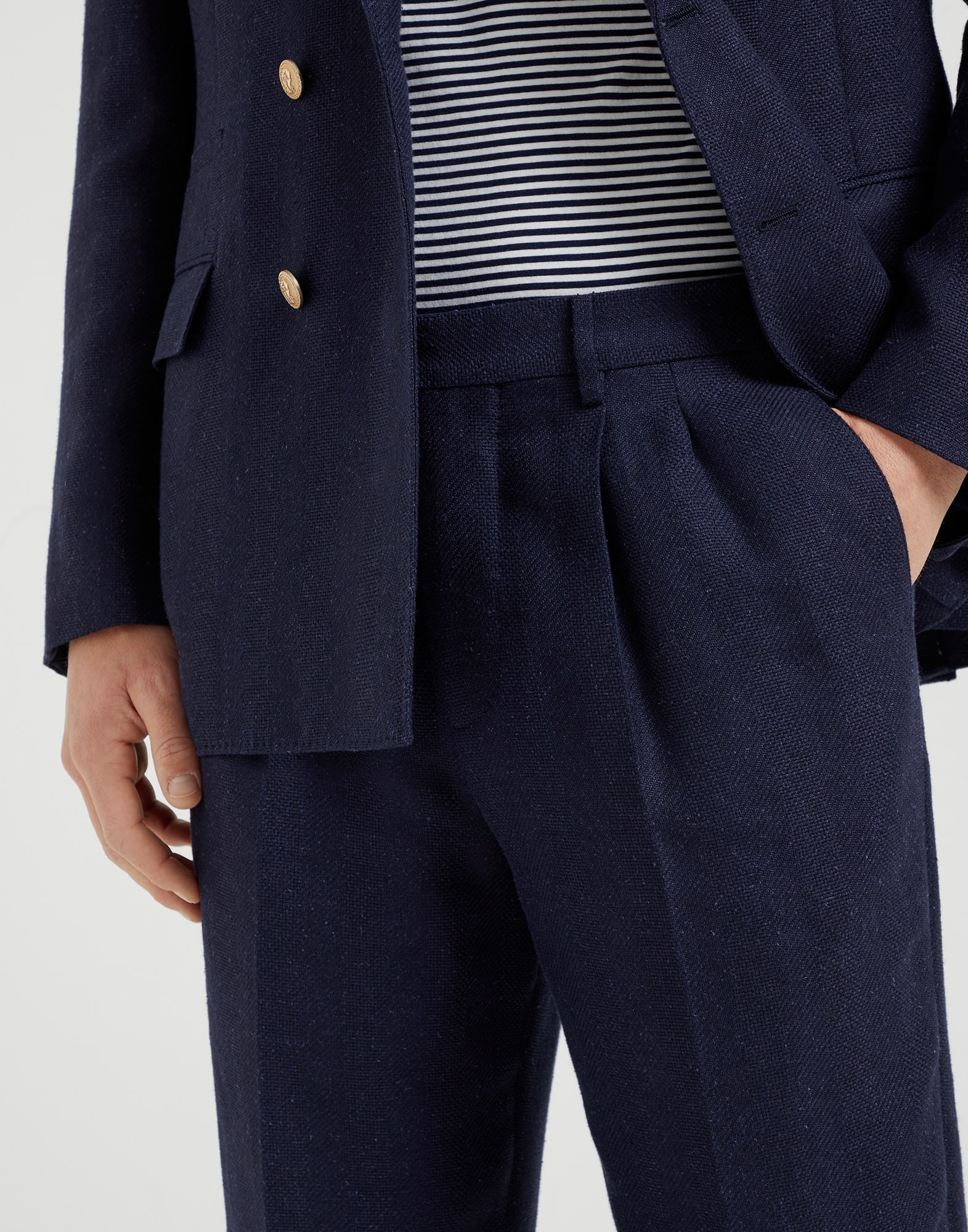 Trousers with textured stripes for Man in Navy Blue Trousers with textured stripes for Man in Navy Blue