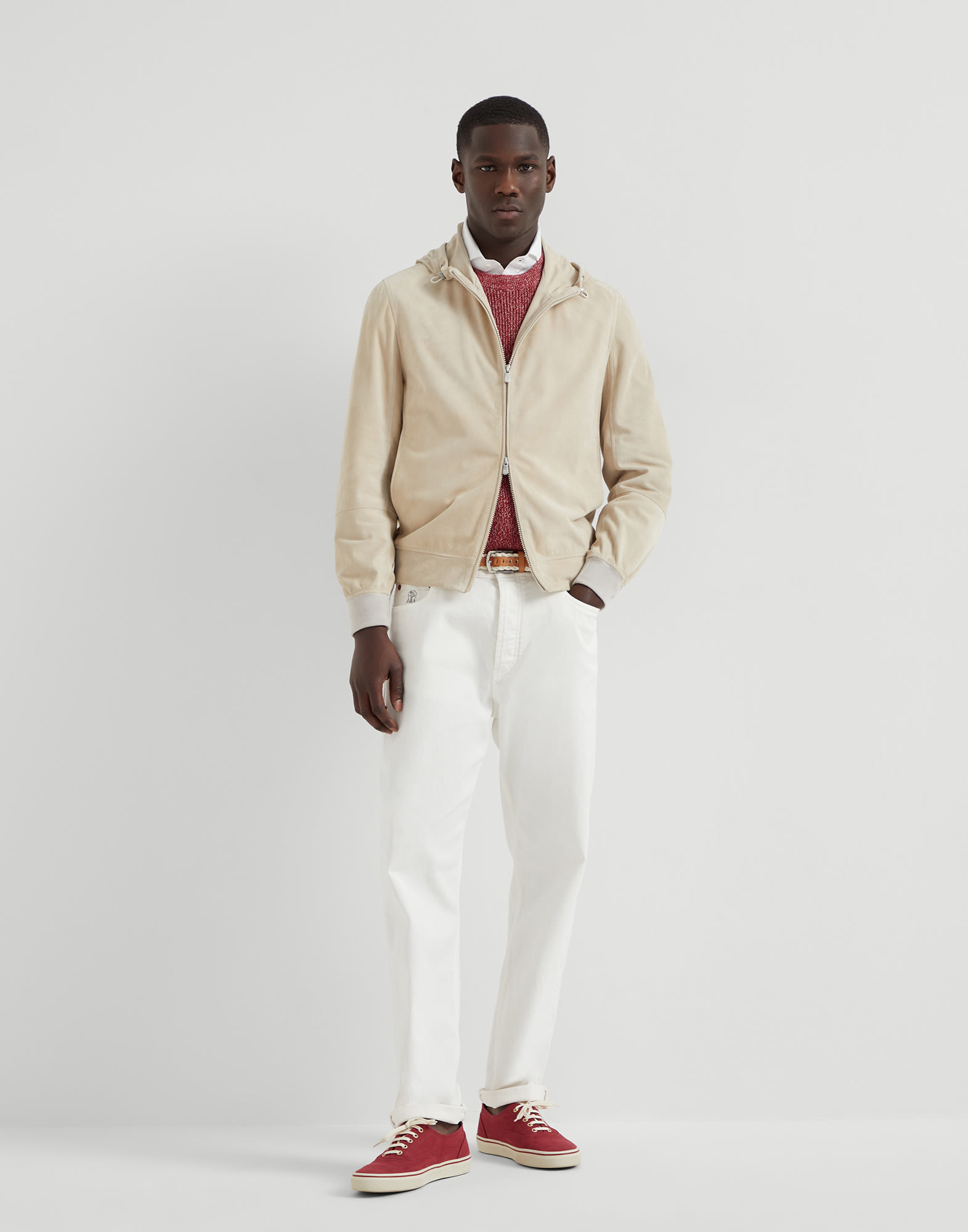 Sweatshirt with hood and zipper for Man in Ecru | Brunello Sweatshirt with hood and zipper for Man in Ecru | Brunello