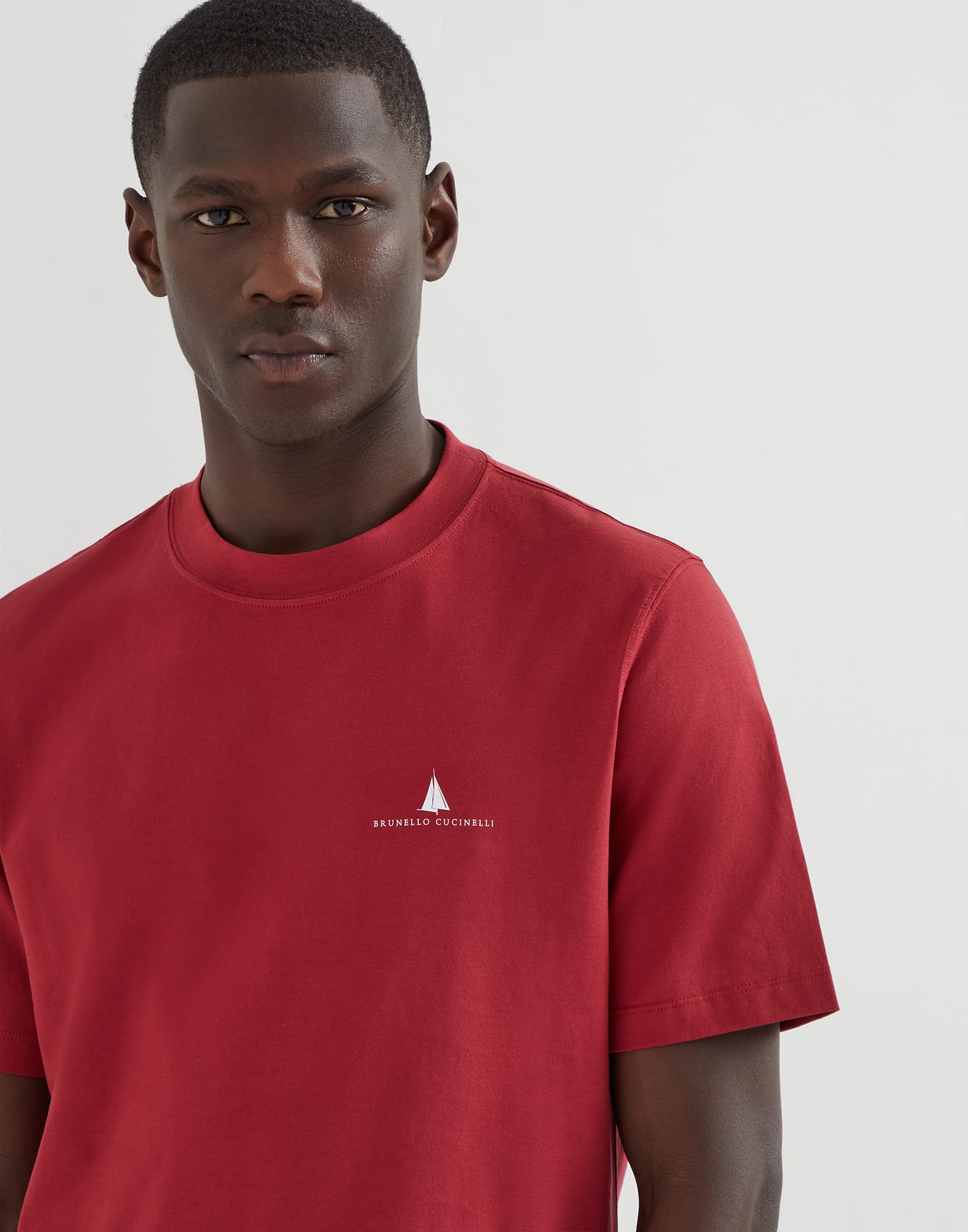 T-shirt with print for Man in Cherry | Brunello Cucinelli T-shirt with print for Man in Cherry | Brunello Cucinelli