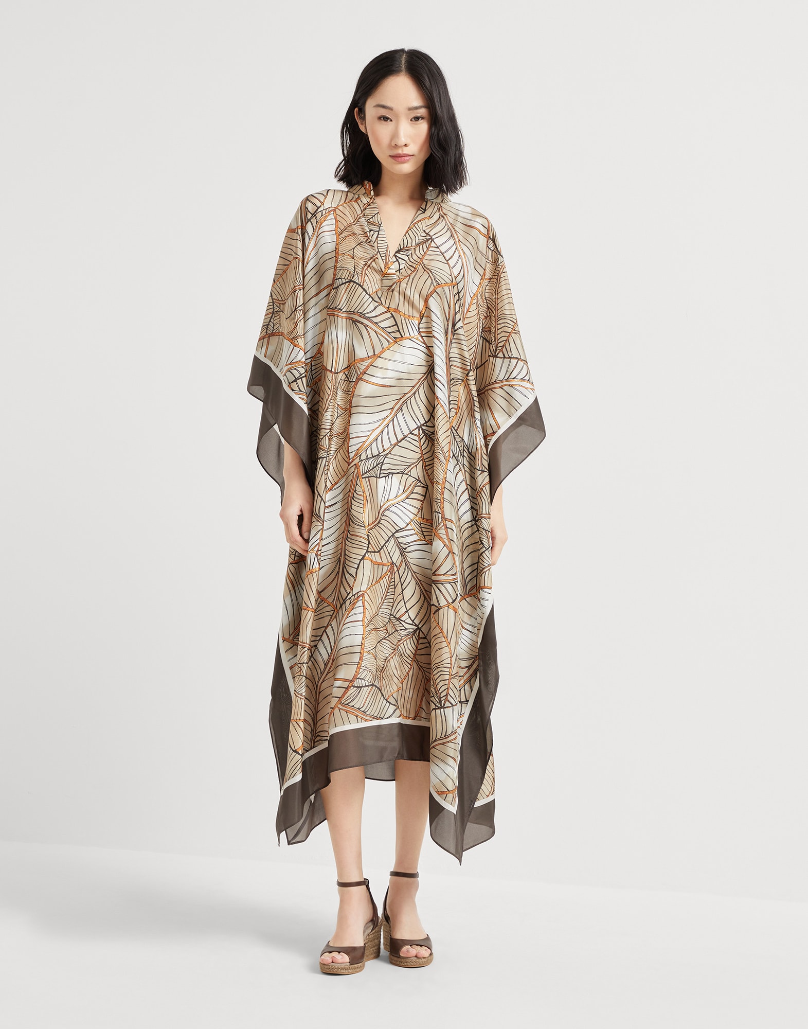 Papyrus print caftan dress Multicoloured Woman - Brunello Cucinelli