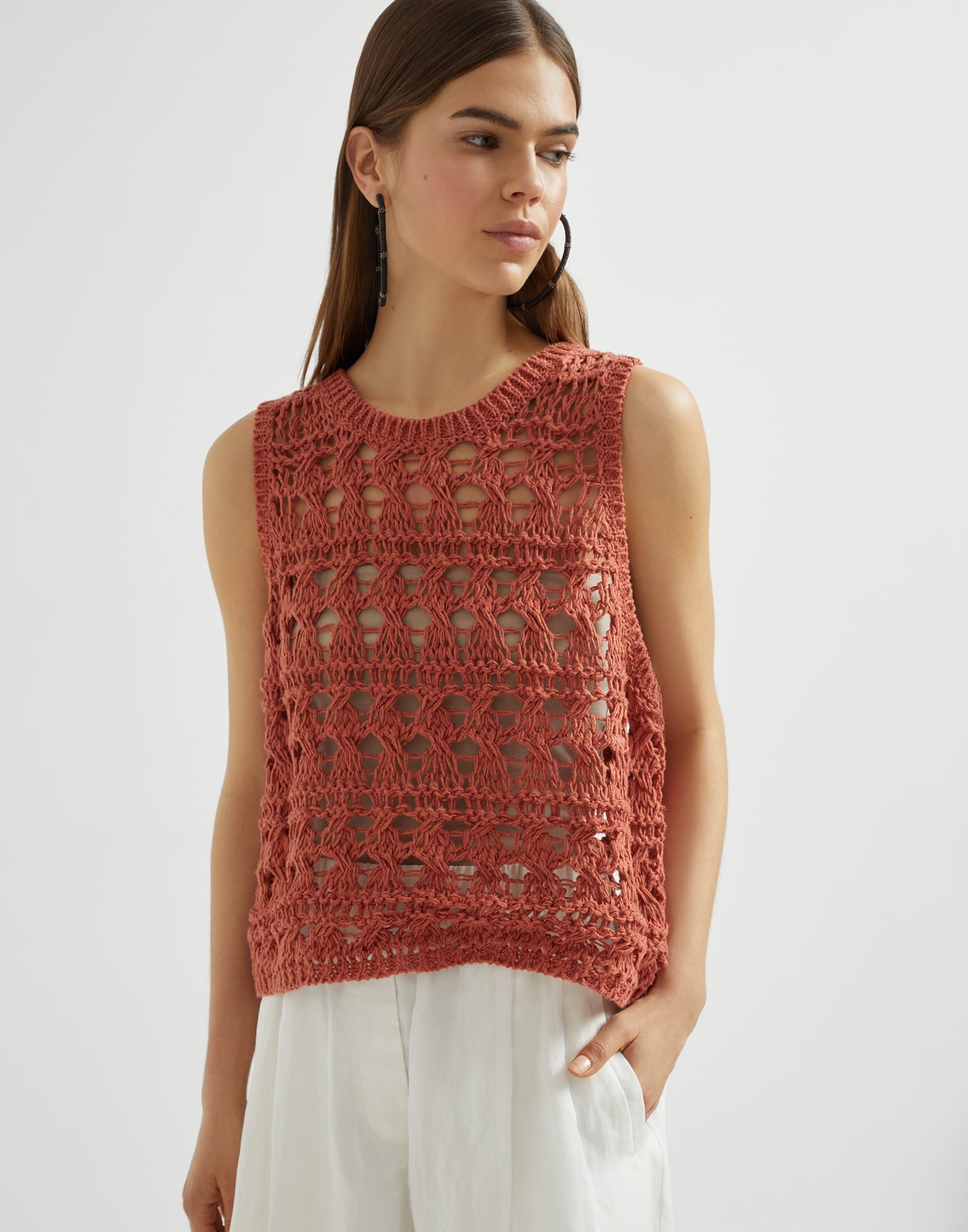 Textured net top Orange Woman - Brunello Cucinelli