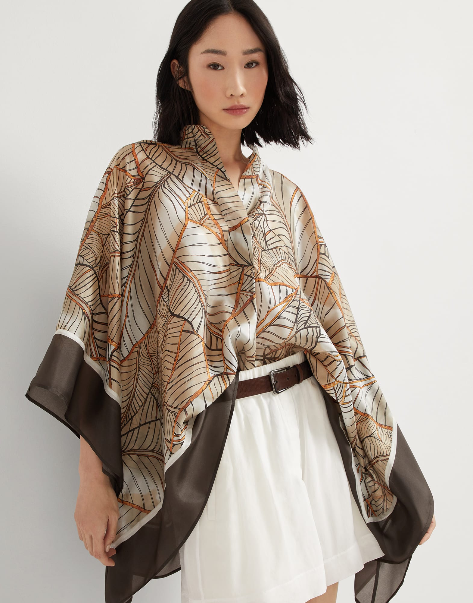 Poncho Papyrus Print Fantasía Mujer - Brunello Cucinelli