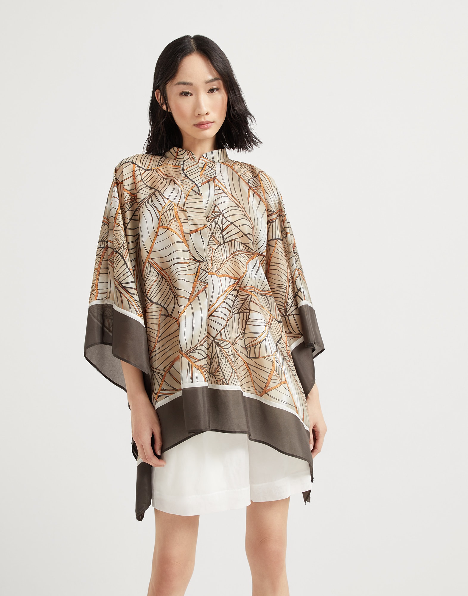 Papyrus print poncho Multicoloured Woman - Brunello Cucinelli
