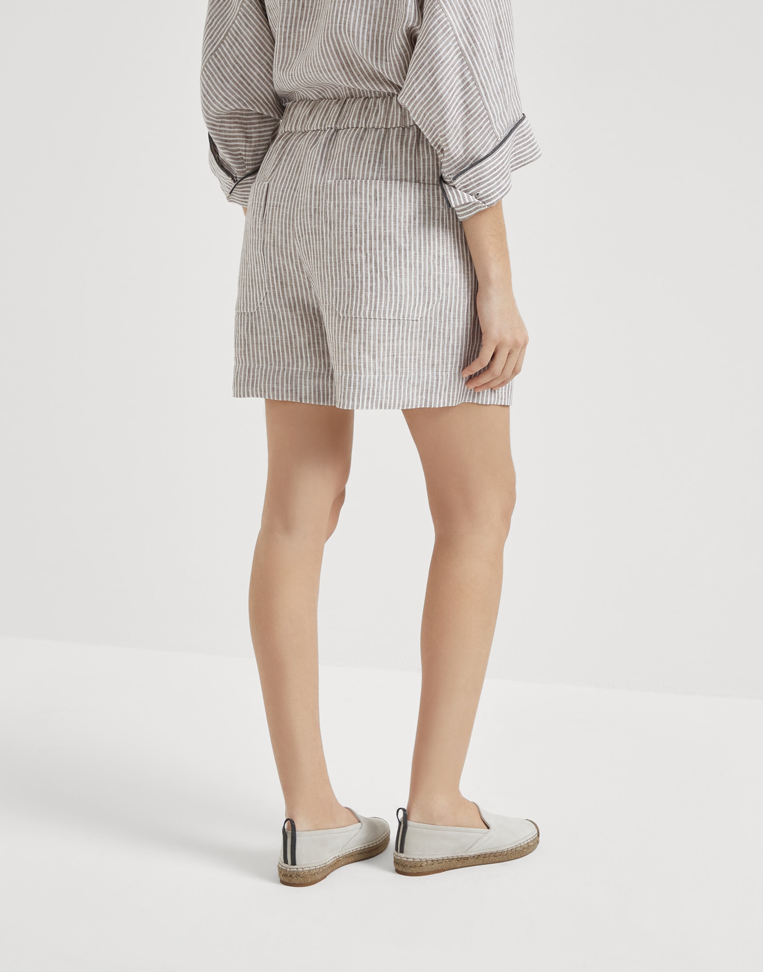 Baggy-Shorts aus gestreiftem Stoff Hellbraun Damen - Brunello Cucinelli