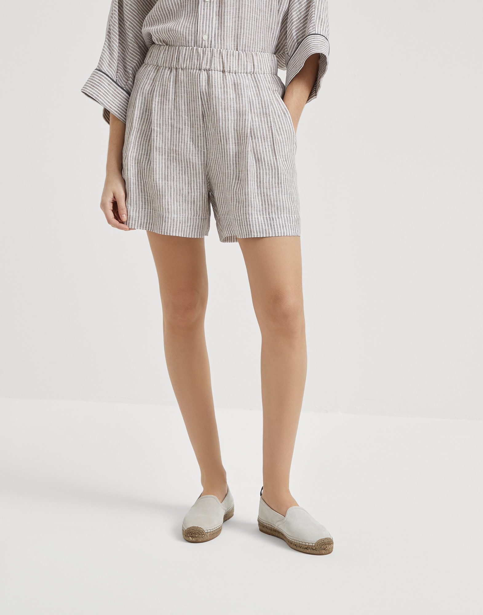 Striped baggy shorts Light Brown Woman - Brunello Cucinelli