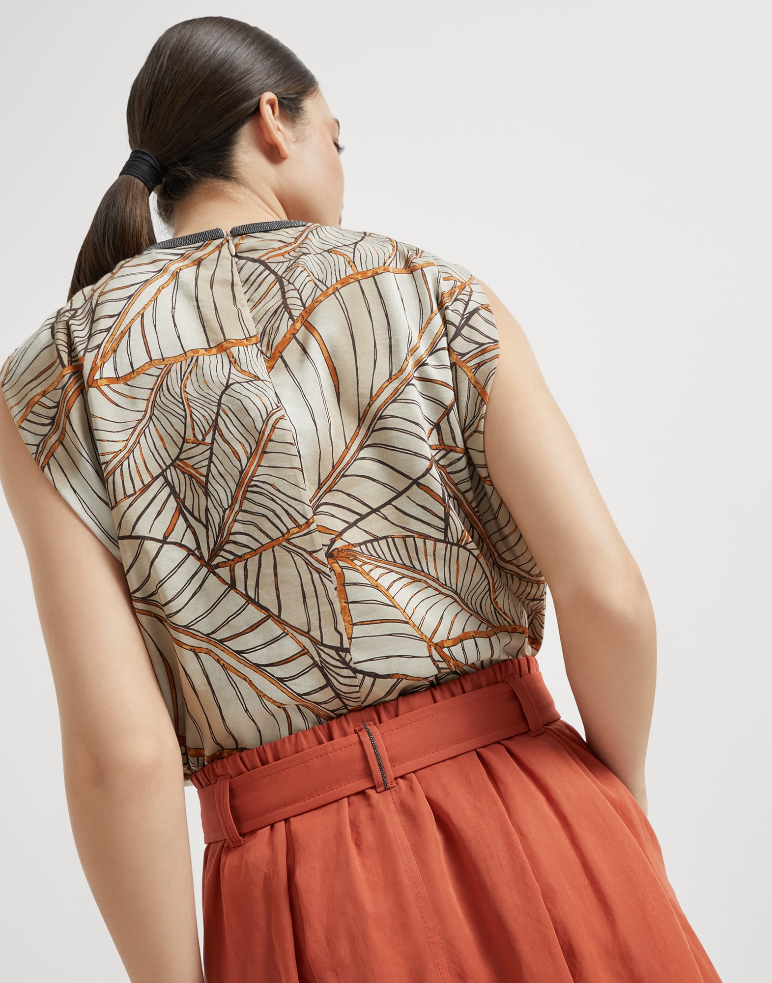 Full skirt with monili for Woman in Sand | Brunello Cucinelli Full skirt with monili for Woman in Sand | Brunello Cucinelli