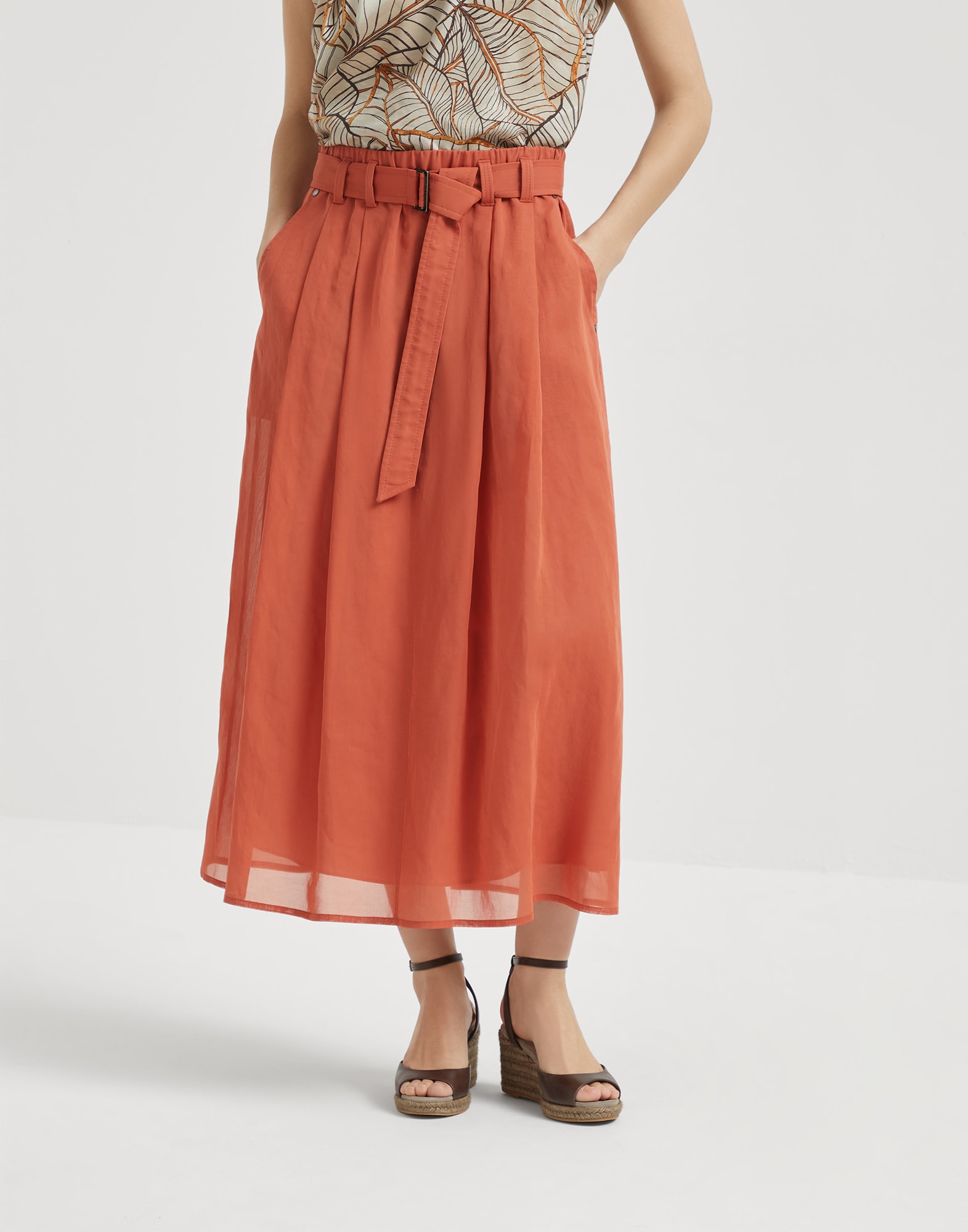 Falda Full con Monile Naranja Mujer - Brunello Cucinelli