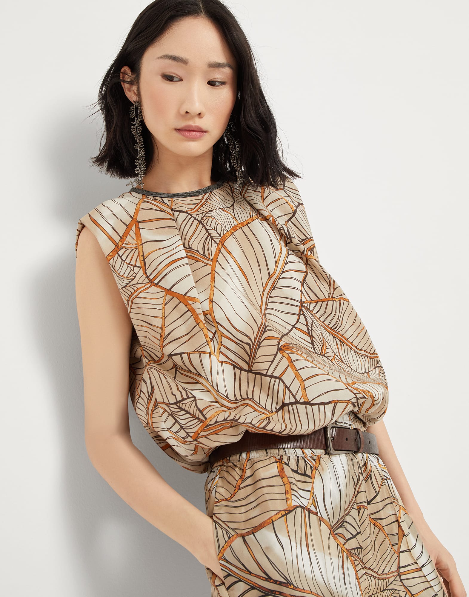 Top Papyrus Print con Monile Fantasía Mujer - Brunello Cucinelli