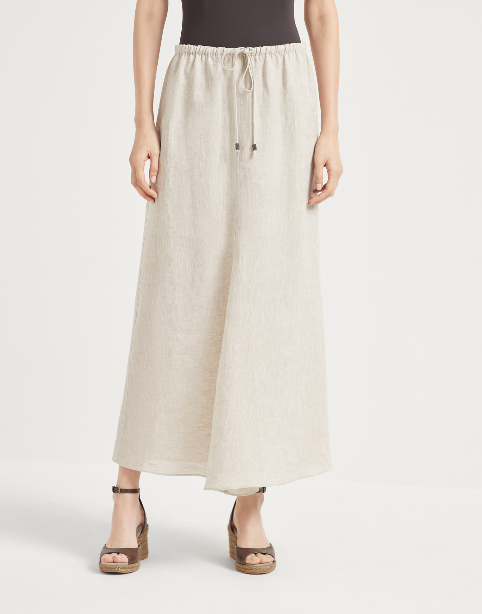 Fluid skirt with monili Natural Woman - Brunello Cucinelli