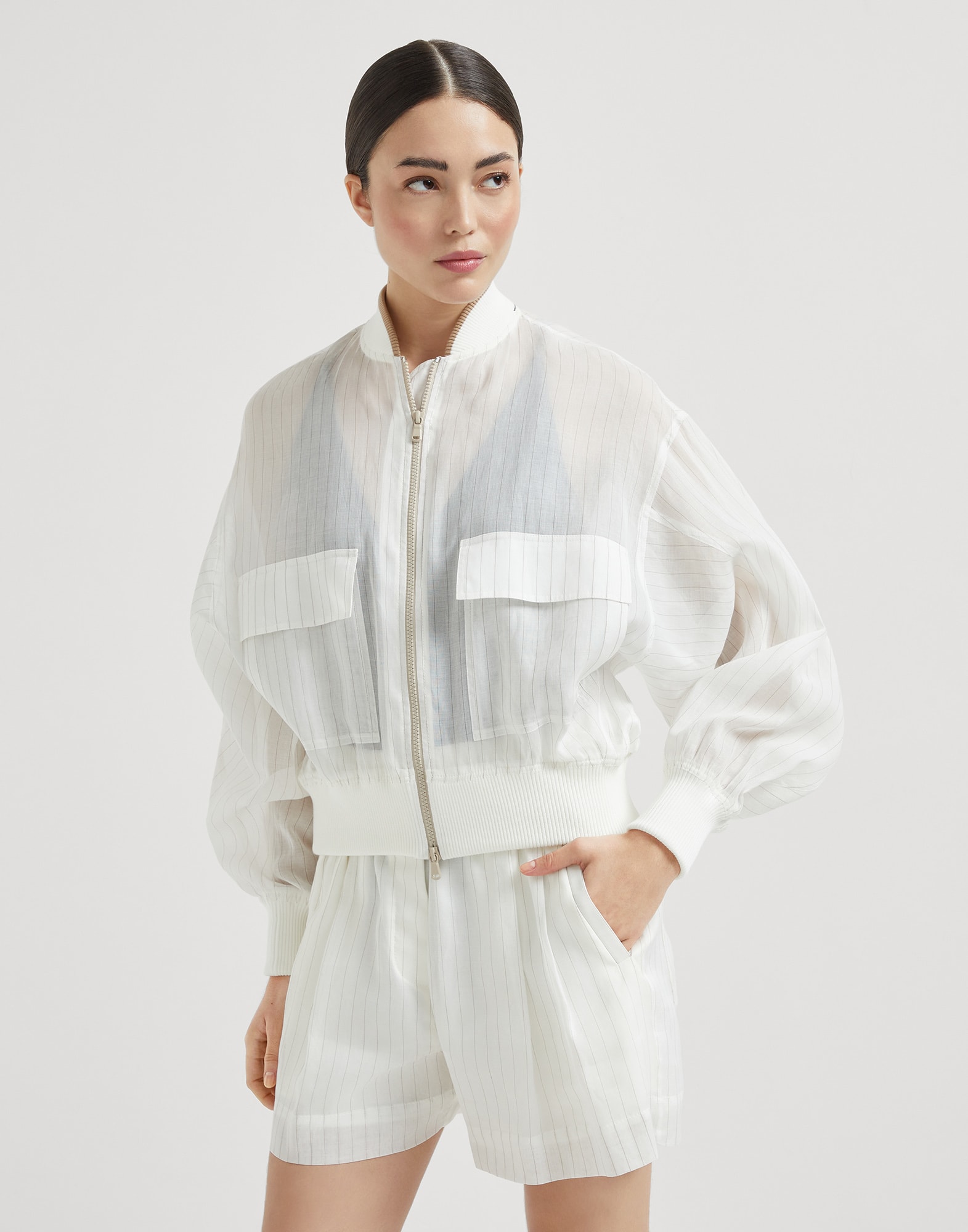 Bomber jacket with monili Butter Woman - Brunello Cucinelli