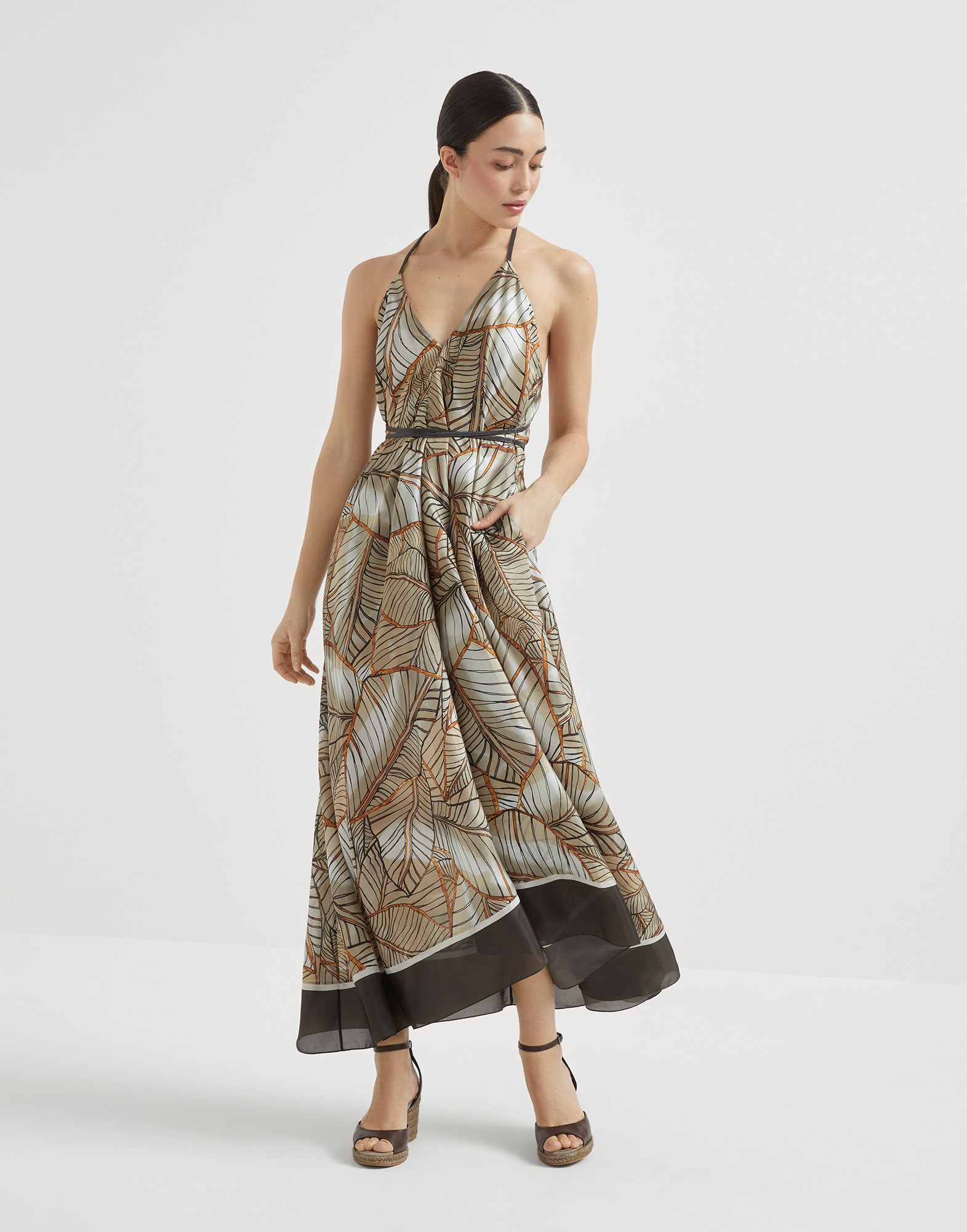 Papyrus print dress with monili