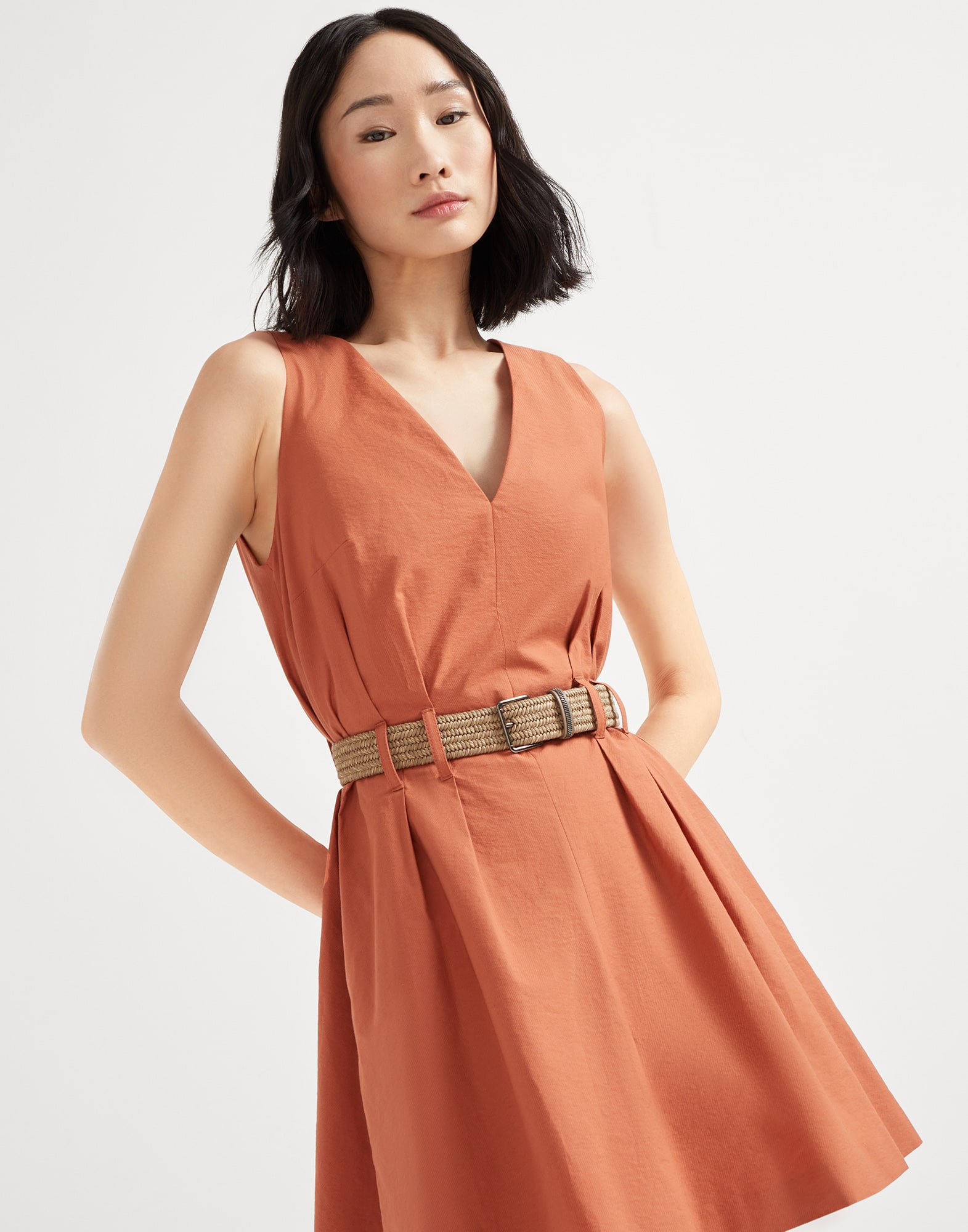 Twill mini dress with monili Mandarin Woman - Brunello Cucinelli
