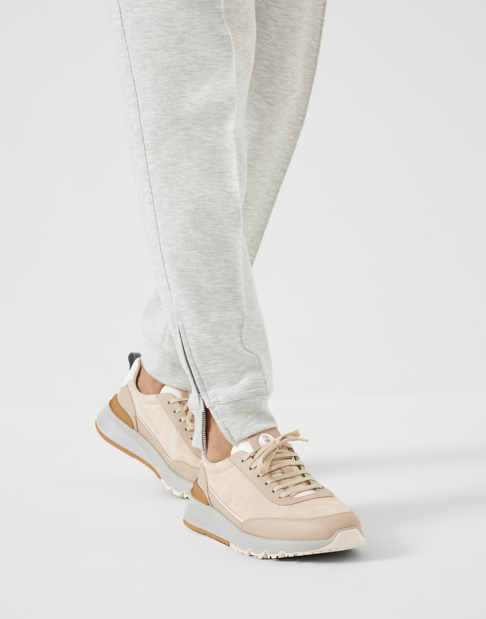 Suede and calfskin runners for Man in Oat | Brunello Cucinelli Suede and calfskin runners for Man in Oat | Brunello Cucinelli