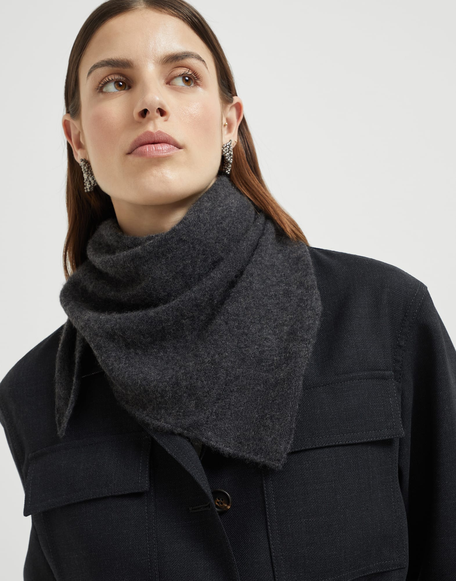 Foulard with monili for Woman in Amaranth | Brunello Cucinelli Foulard with monili for Woman in Amaranth | Brunello Cucinelli