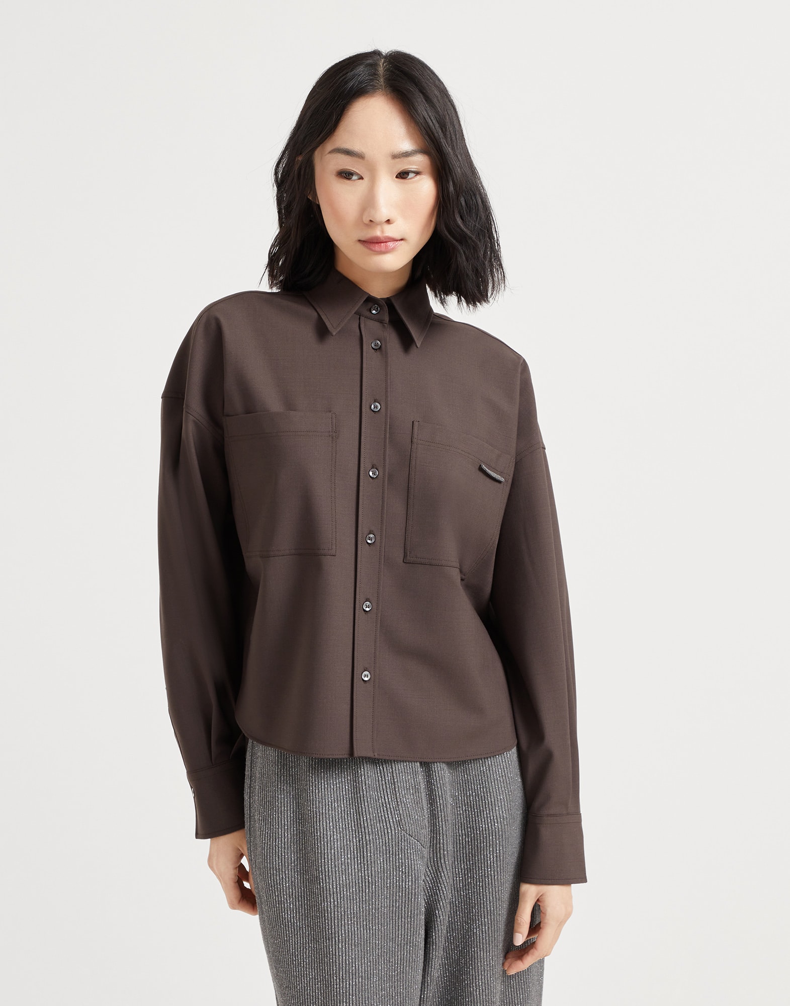 トロピカルラグジュアリーウール シャツ カカオ レディース - Brunello Cucinelli