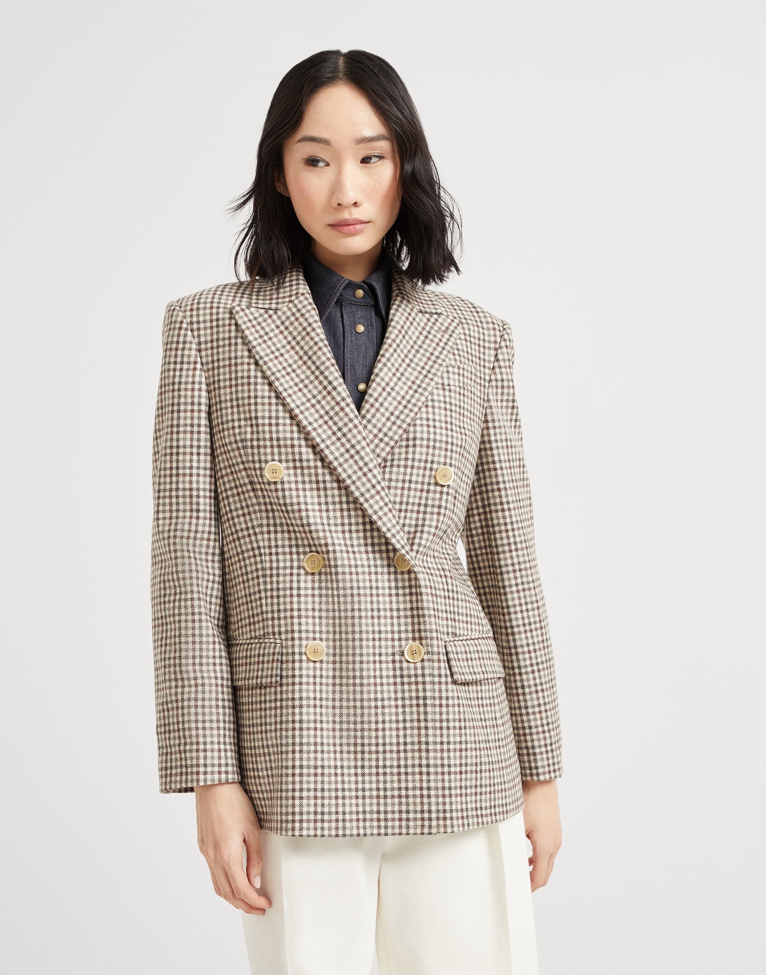 Giacca in flanella con monile Fantasia Donna - Brunello Cucinelli