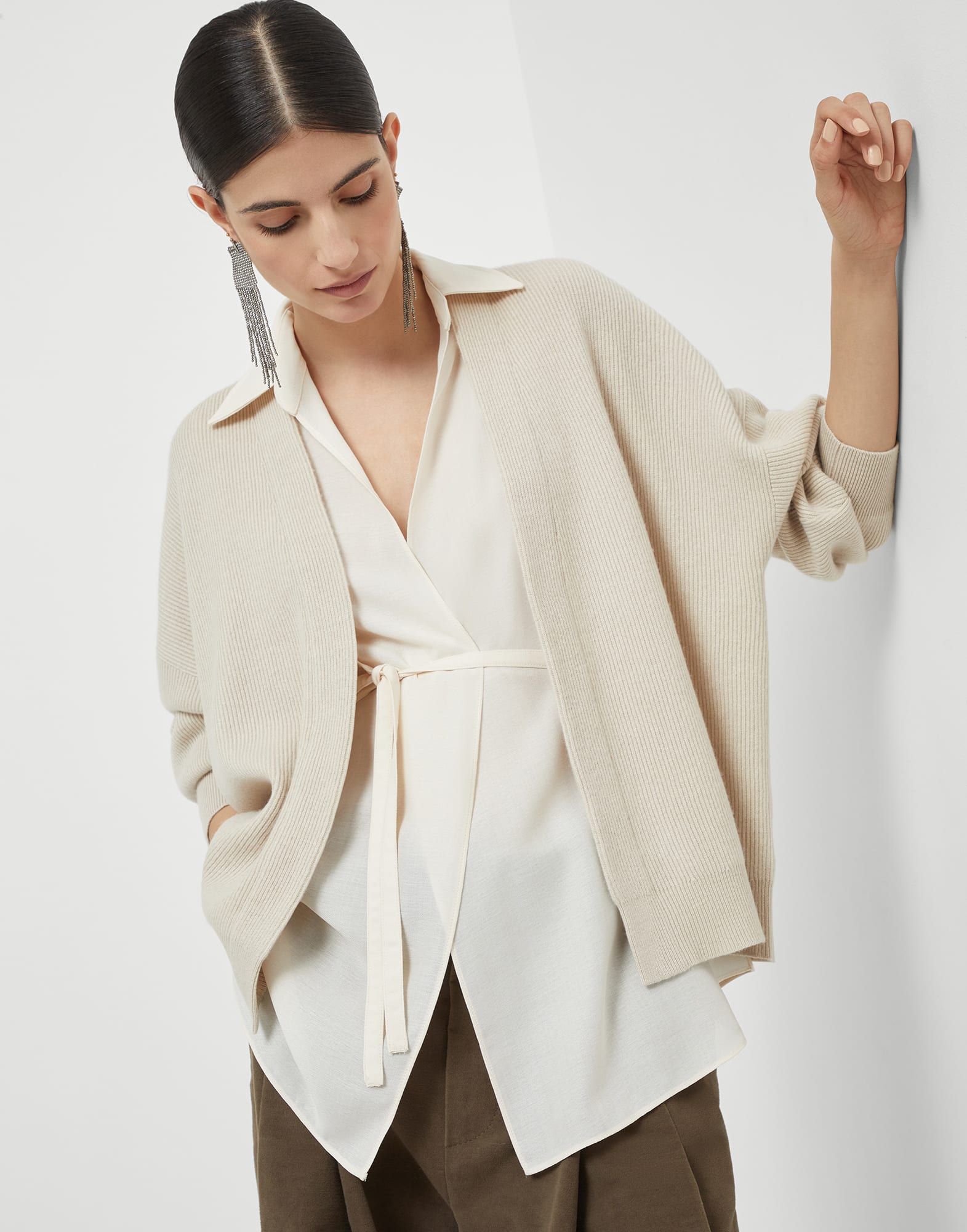 Cashmere cardigan with blouse Beige Woman - Brunello Cucinelli