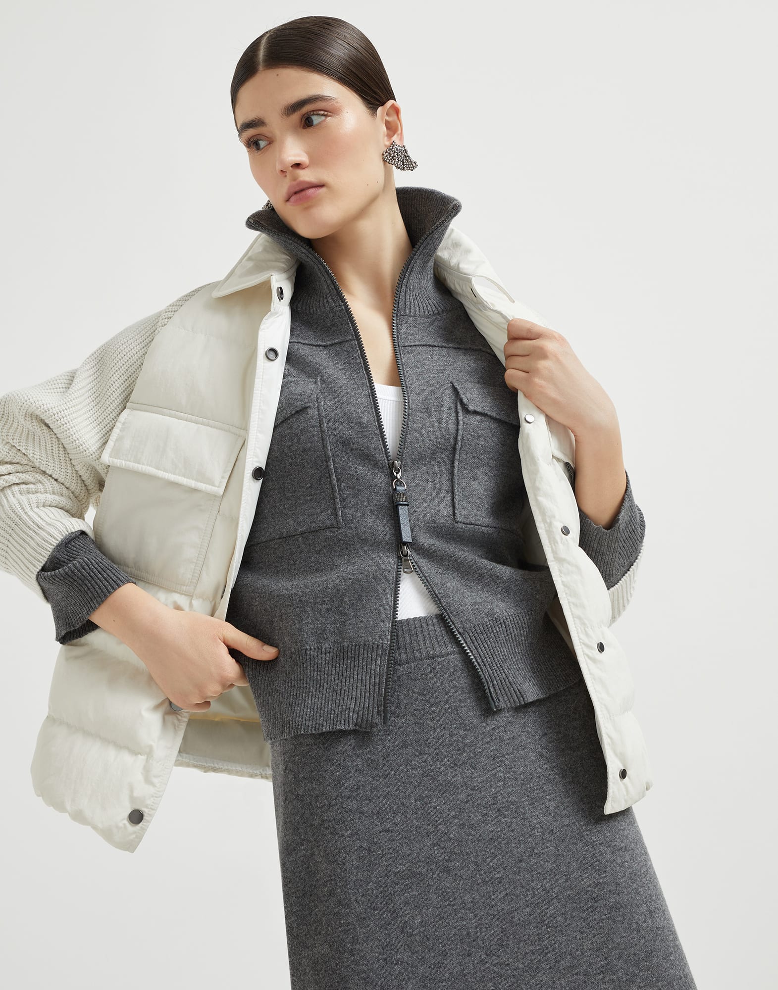 Cotton down jacket Ivory Woman - Brunello Cucinelli