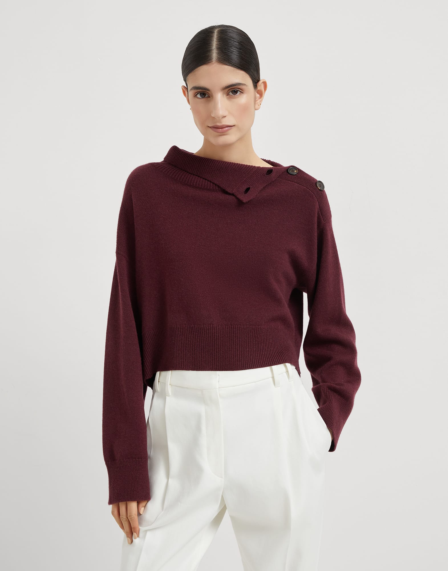 Cropped turtleneck sweater Amaranth Woman - Brunello Cucinelli