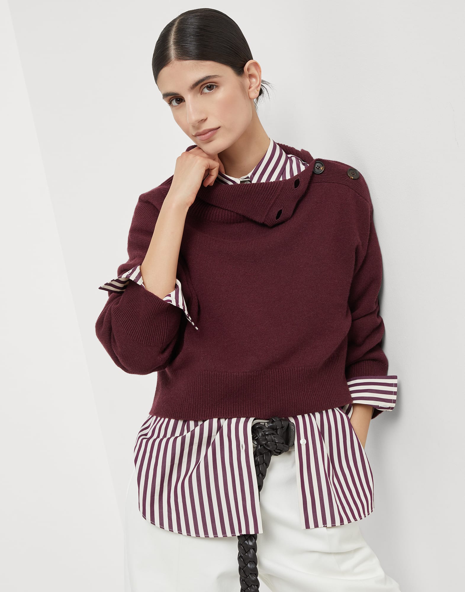 Cropped turtleneck sweater Amaranth Woman - Brunello Cucinelli