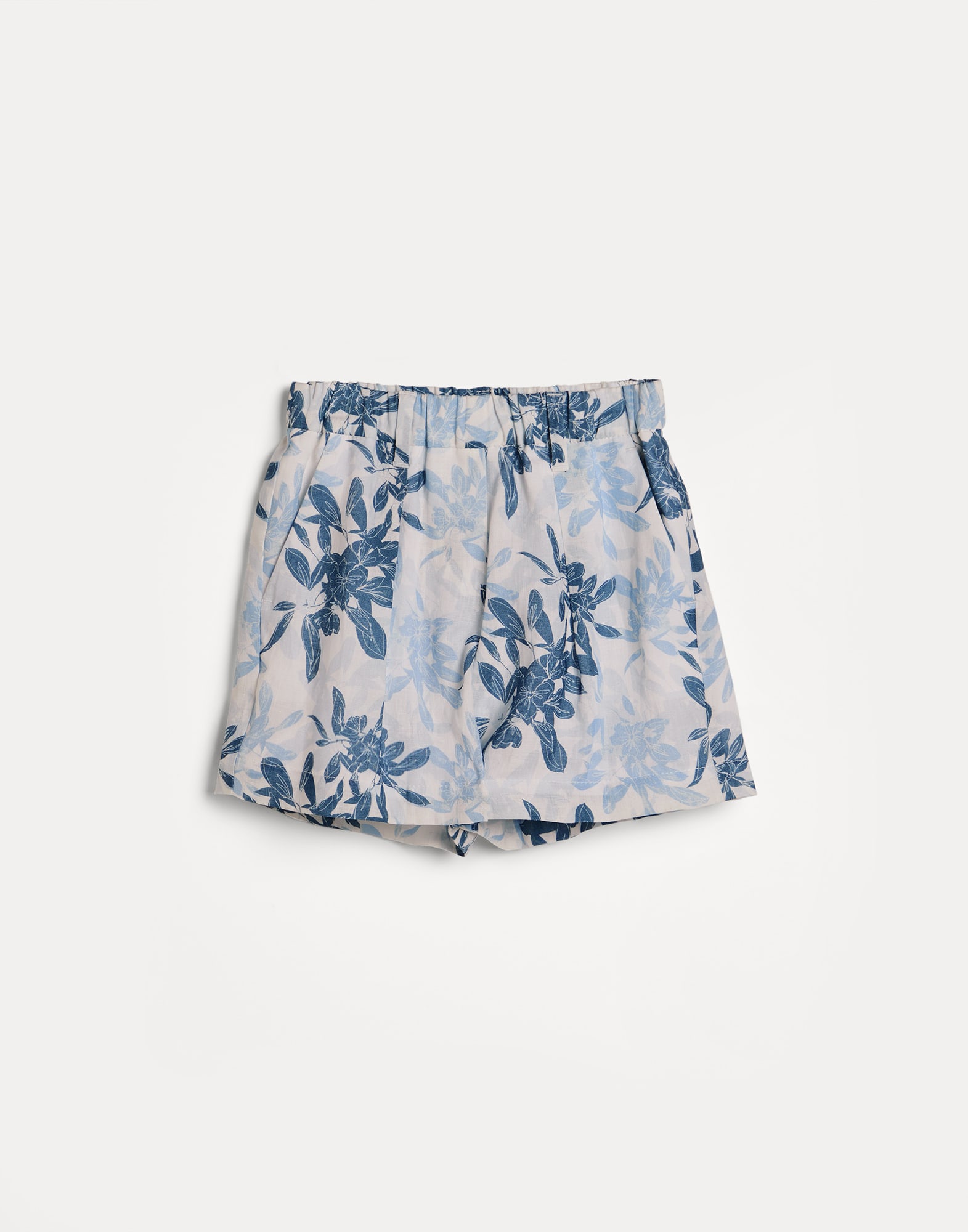 Linen Flower Print Bermuda shorts Sky Blue Girls - Brunello Cucinelli