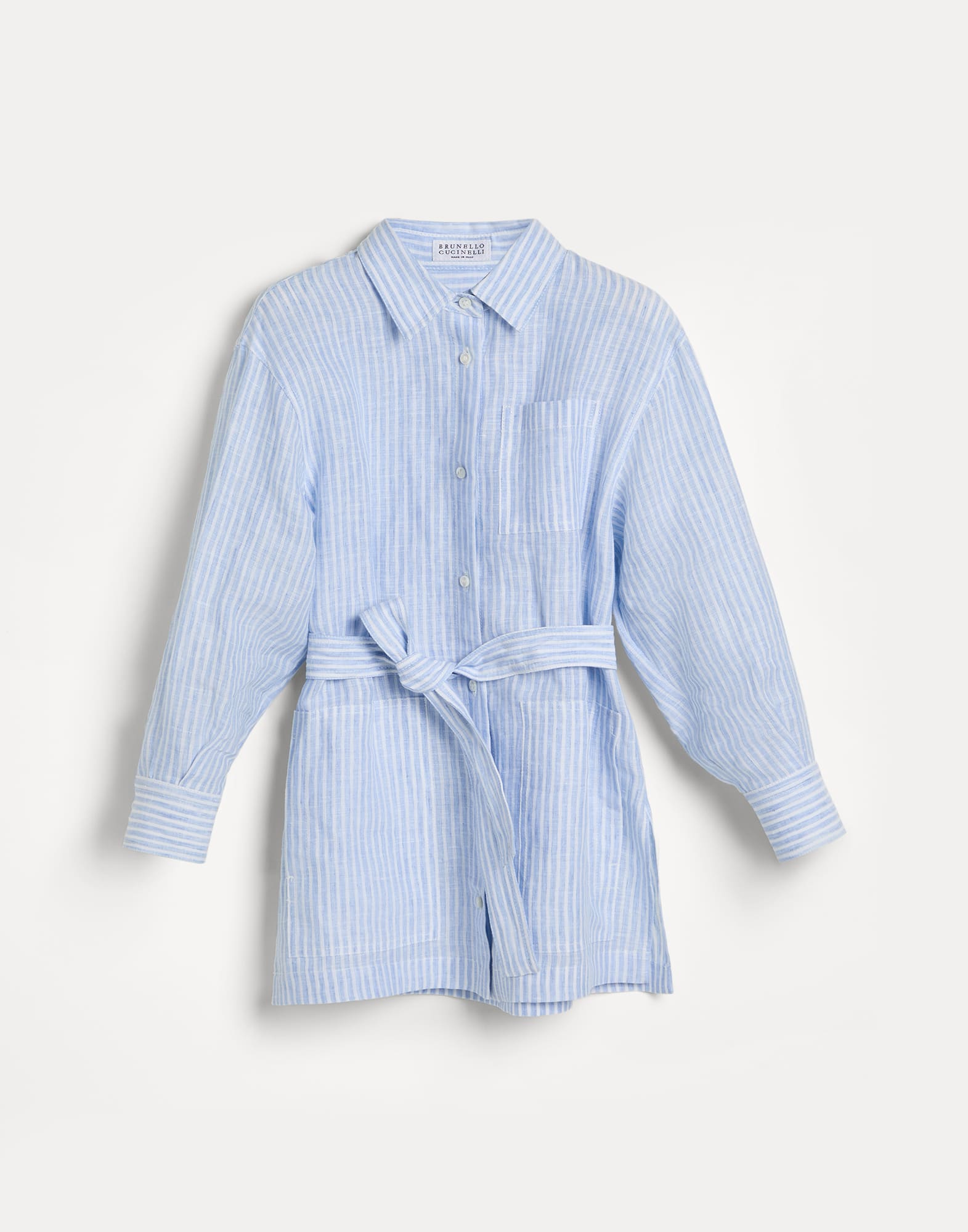 Long shirt with belt Sky Blue Girls - Brunello Cucinelli
