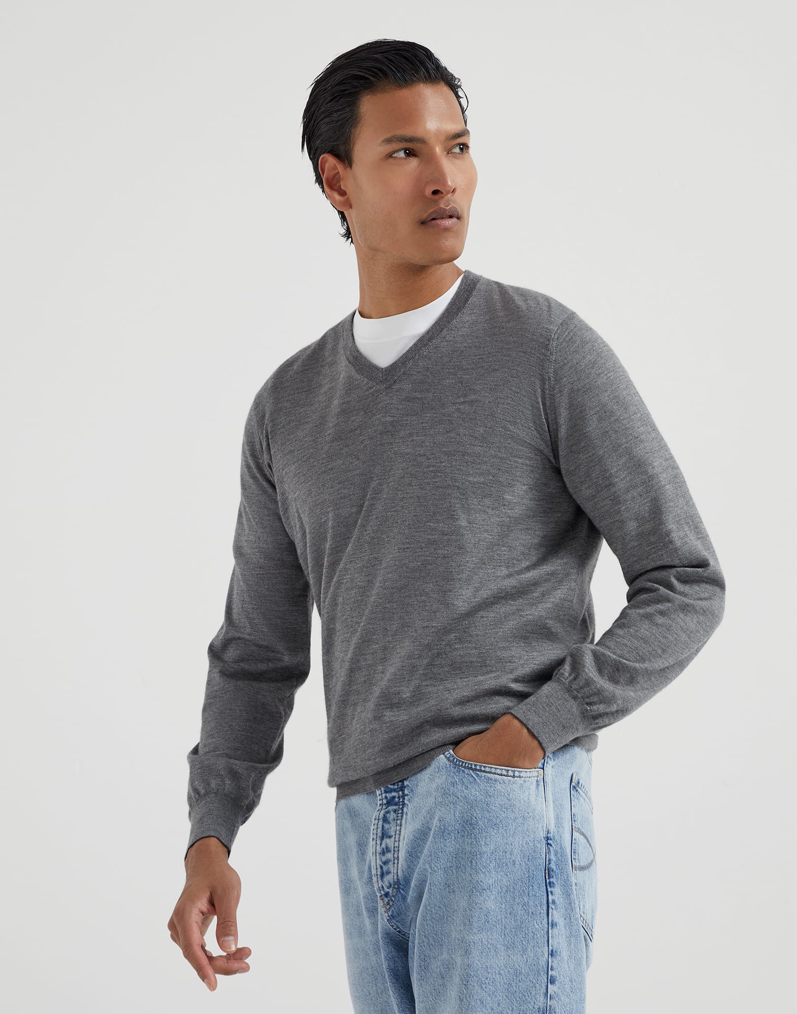 Cashmere and silk sweater Dark Grey Man - Brunello Cucinelli