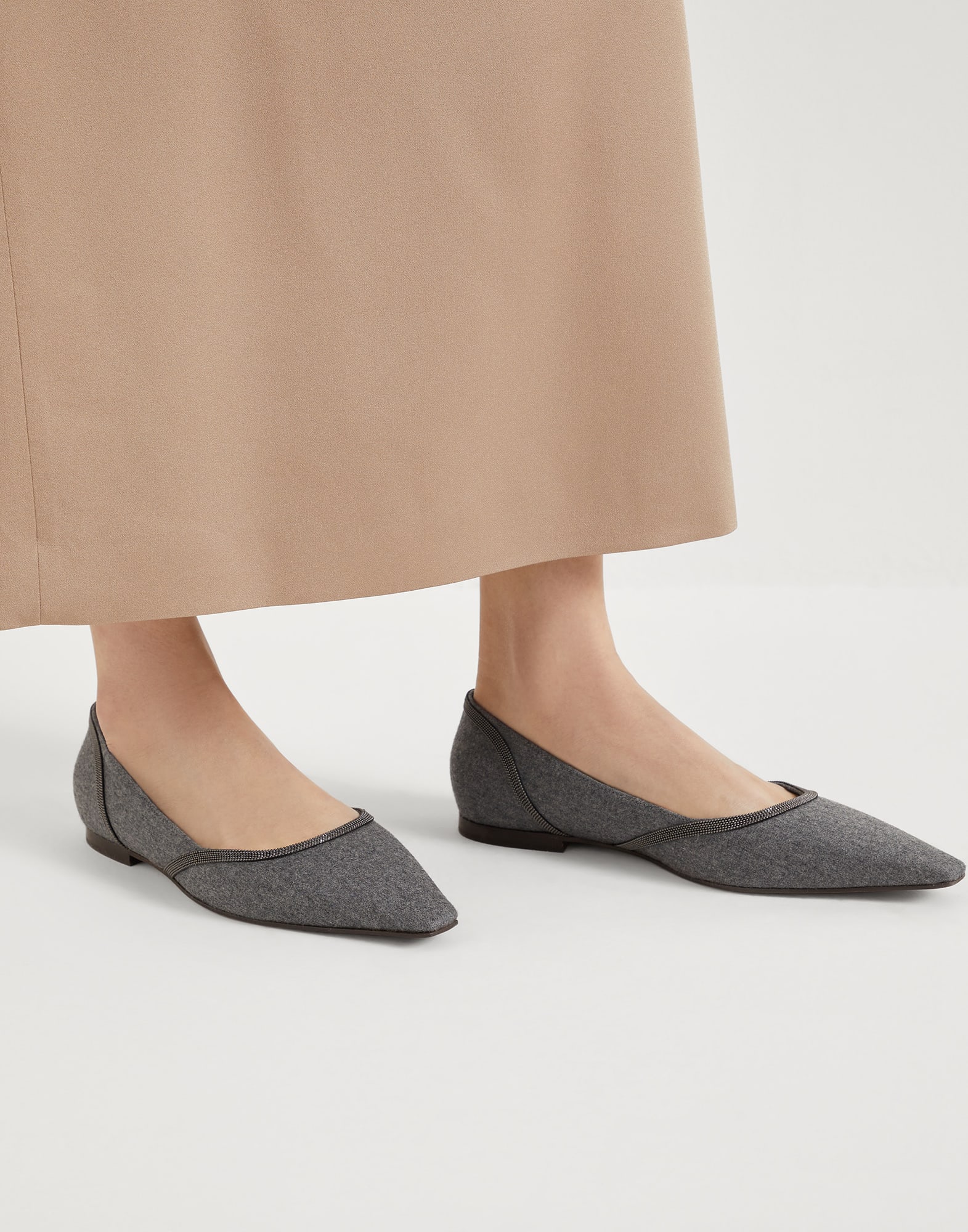 Flannel flats with monili Lead Woman - Brunello Cucinelli
