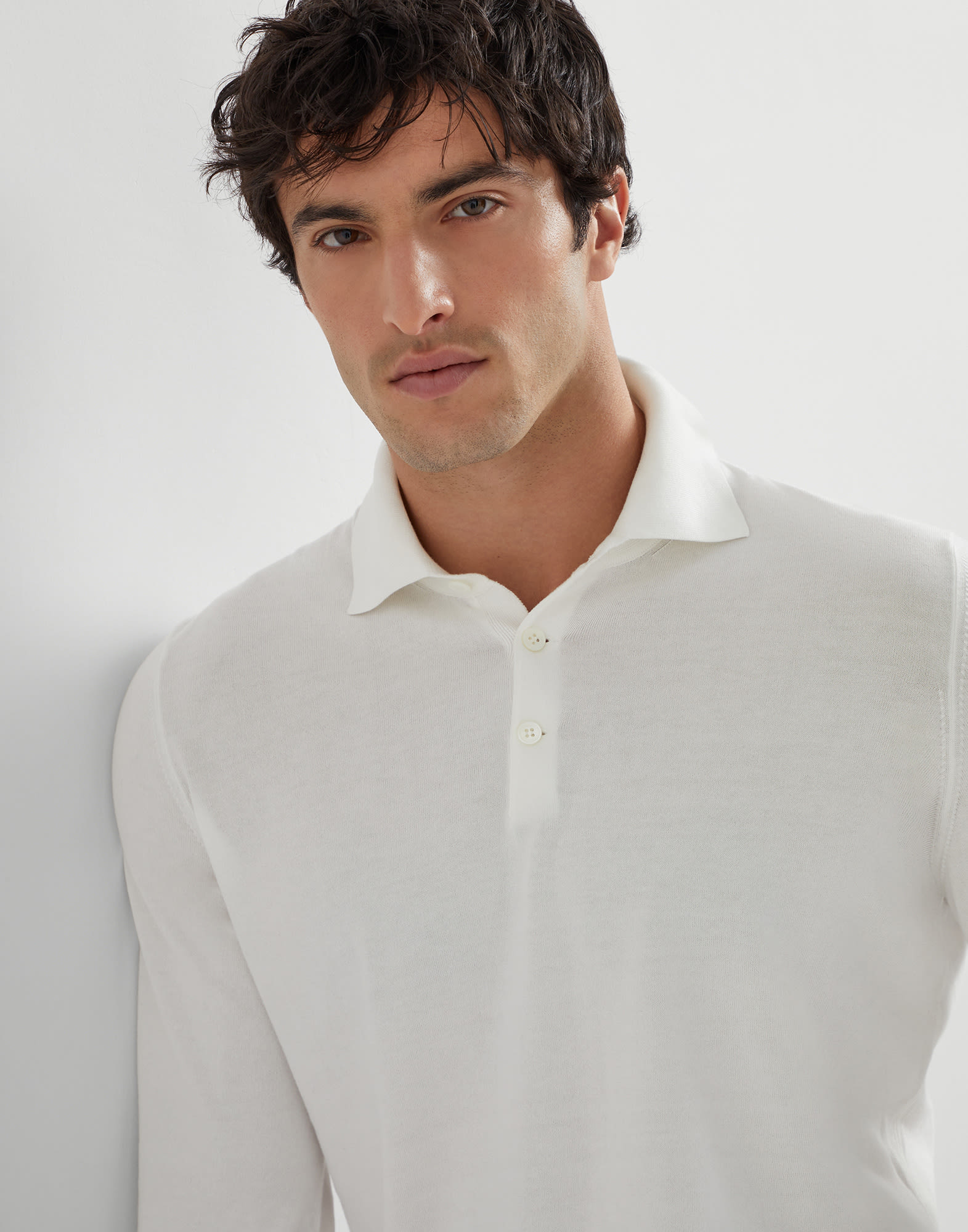 Lightweight knit Polo for Man in Panama | Brunello Cucinelli Lightweight knit Polo for Man in Panama | Brunello Cucinelli