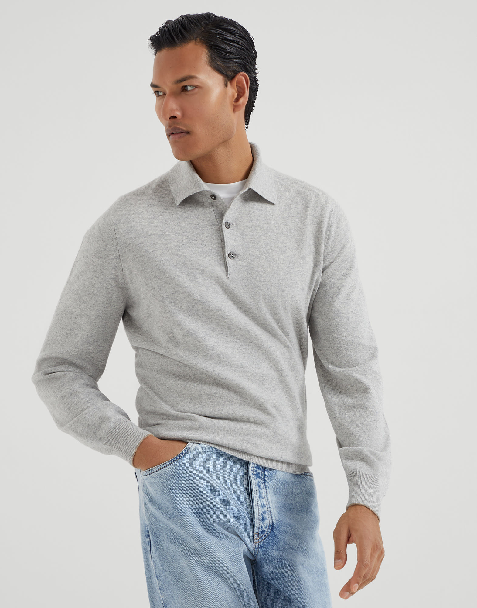 Polo-style sweater Light Grey Man - Brunello Cucinelli