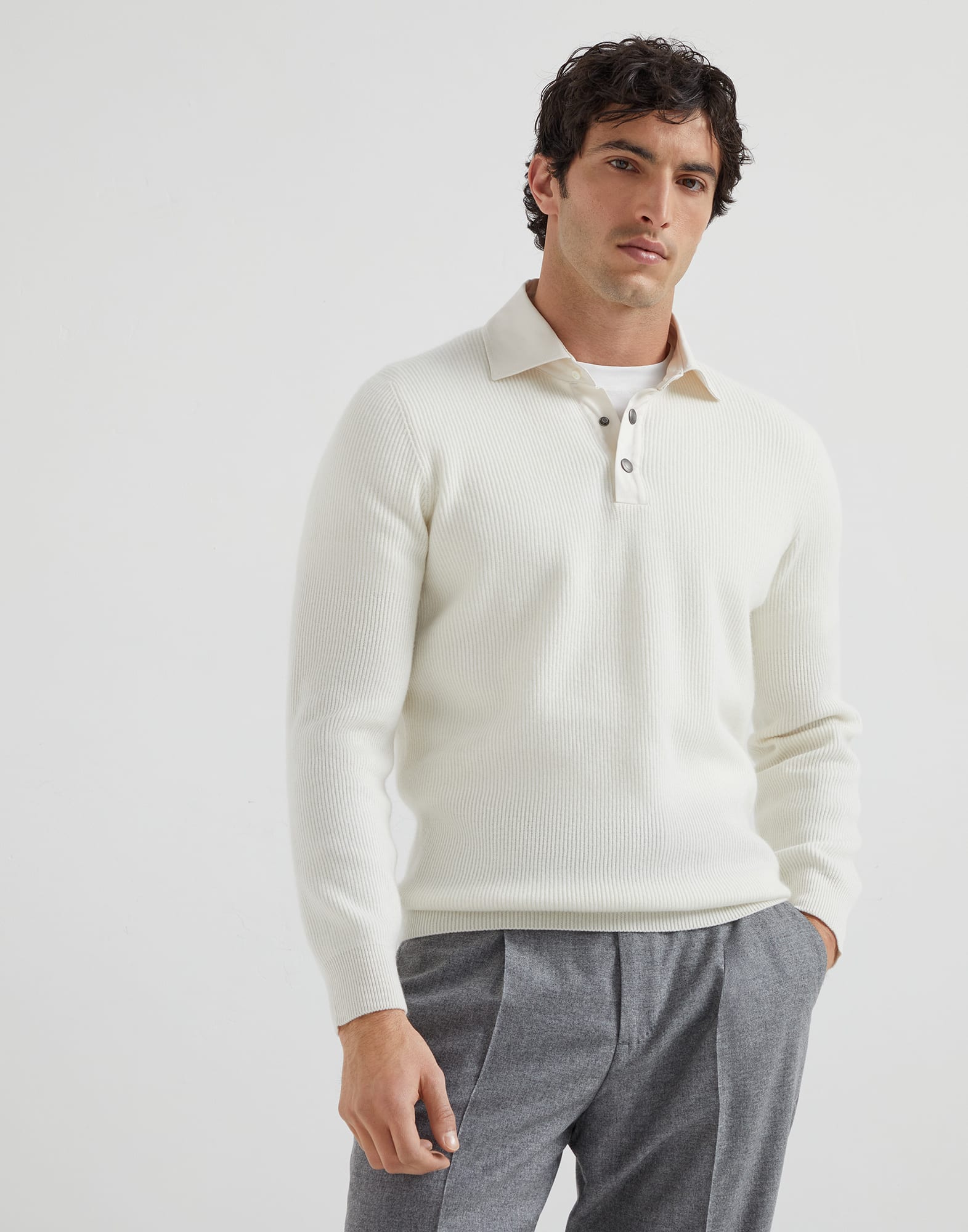 Rib knit polo Panama Man - Brunello Cucinelli